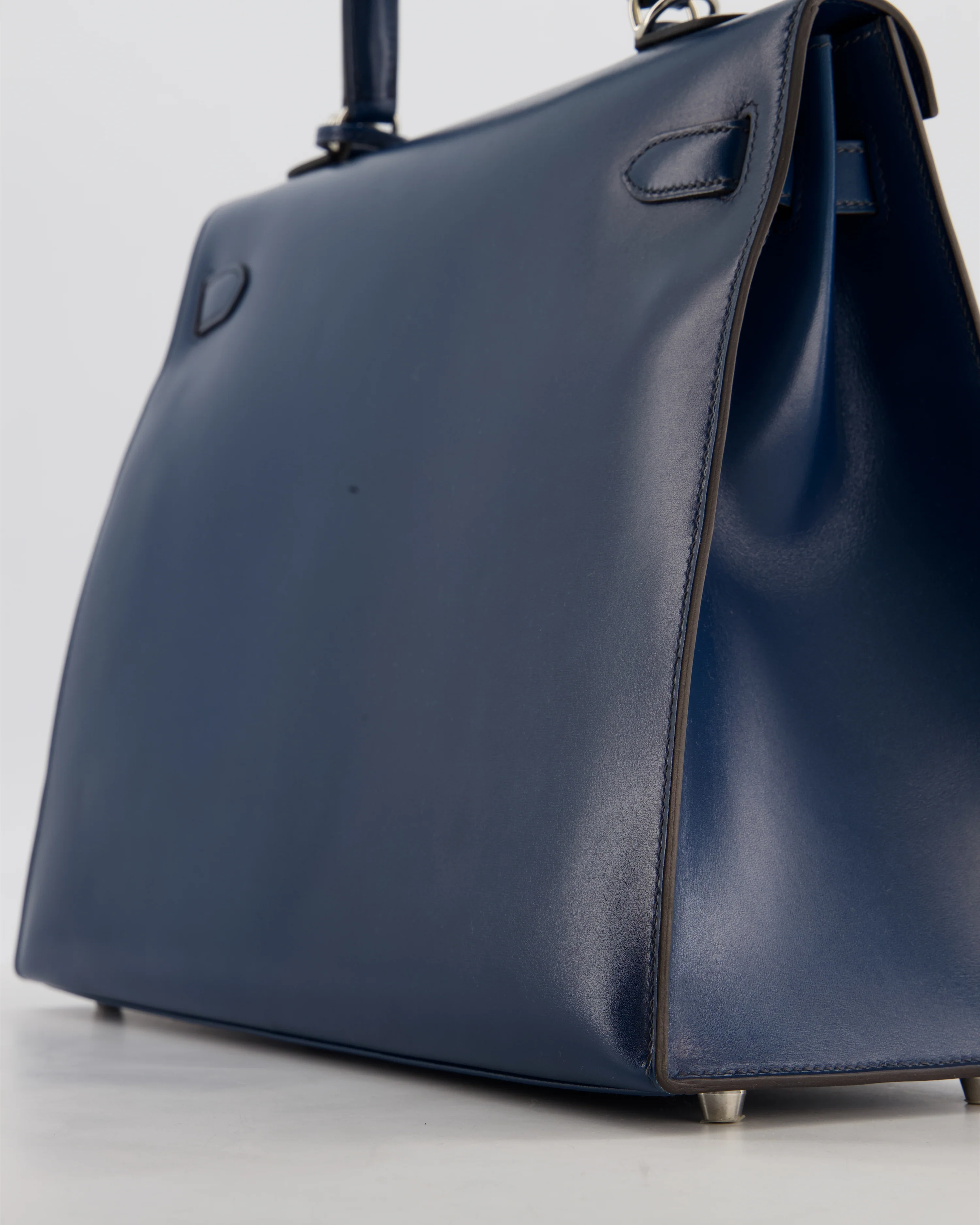 *VERY RARE* Hermès Kelly 35 Sellier Bag in Bleu De Prusse Box Calf Leather with Guilloche Palladium Hardware - Image 14