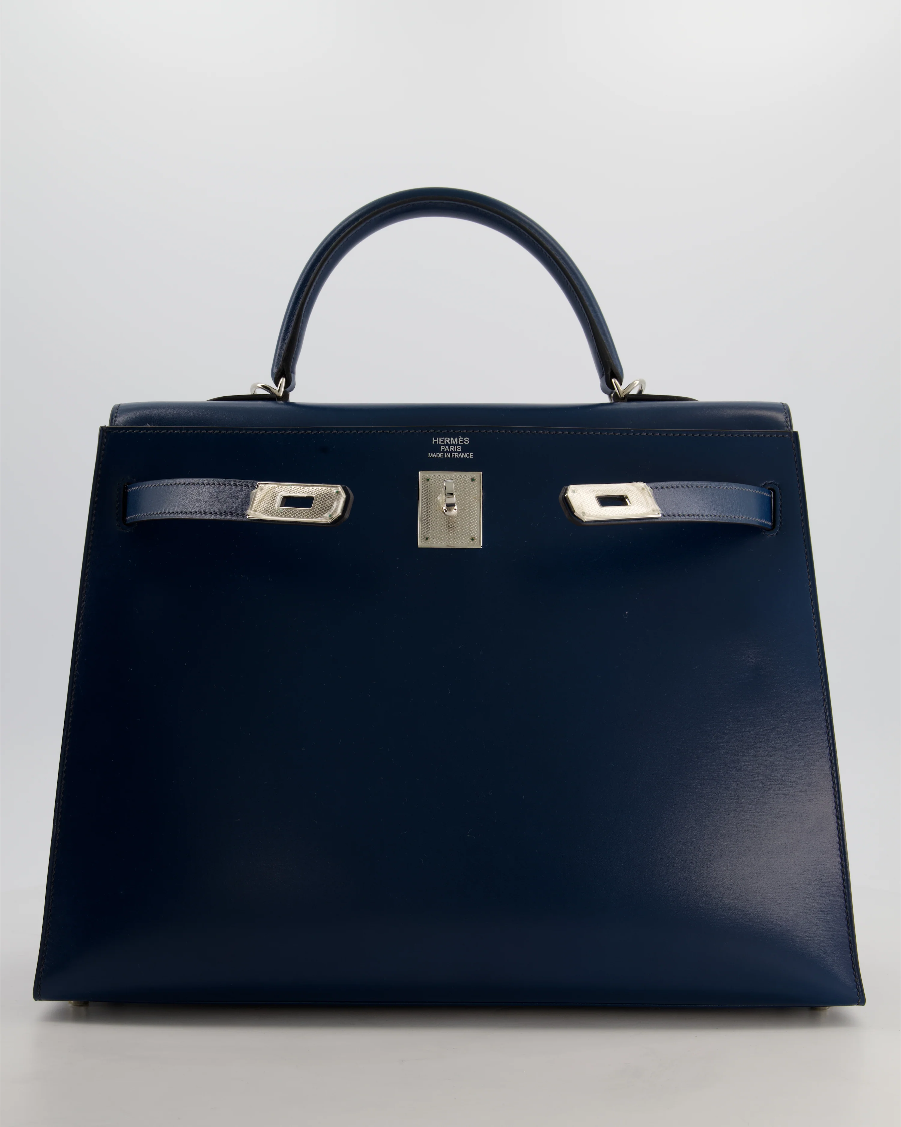 *VERY RARE* Hermès Kelly 35 Sellier Bag in Bleu De Prusse Box Calf Leather with Guilloche Palladium Hardware - Image 2