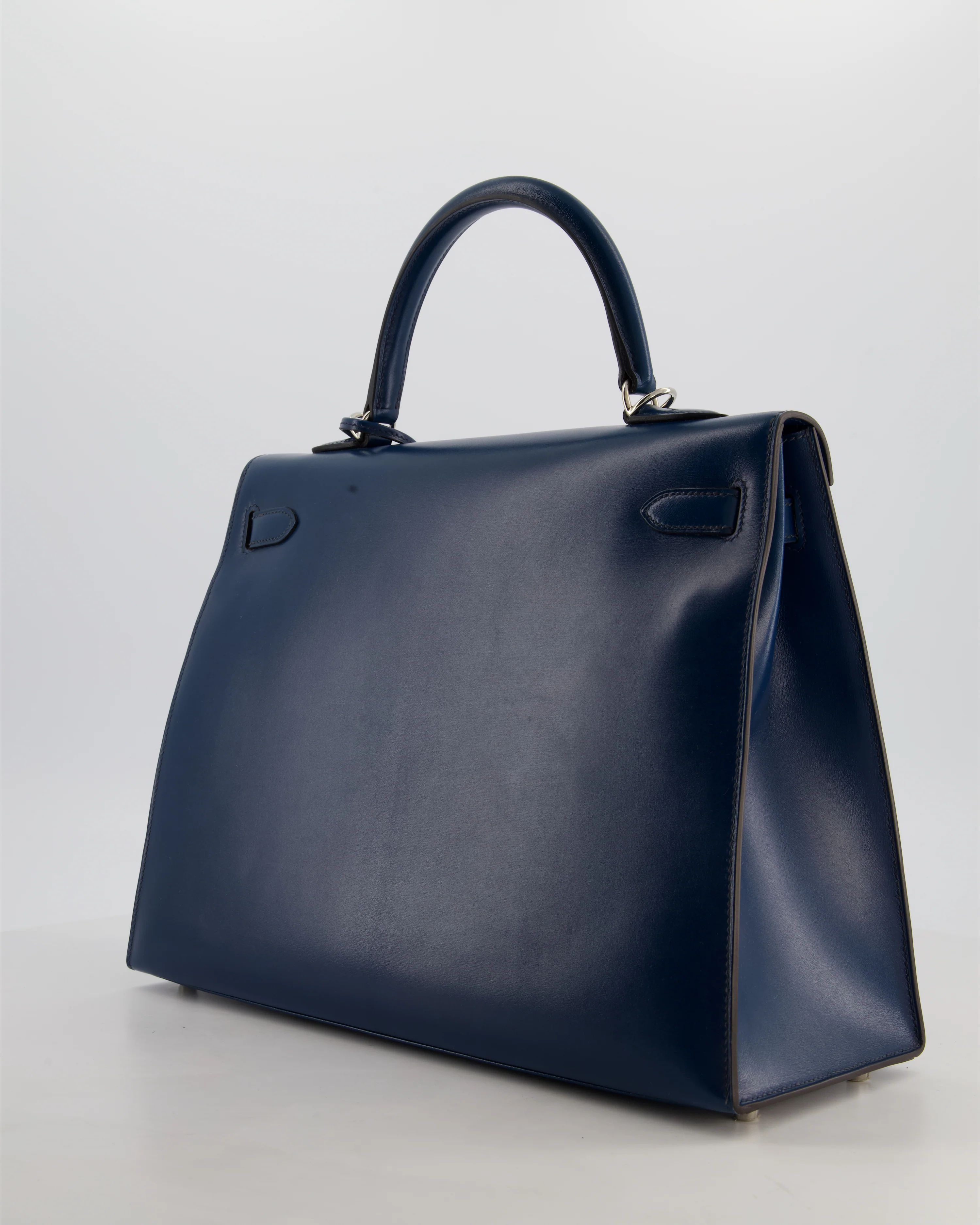 *VERY RARE* Hermès Kelly 35 Sellier Bag in Bleu De Prusse Box Calf Leather with Guilloche Palladium Hardware - Image 6
