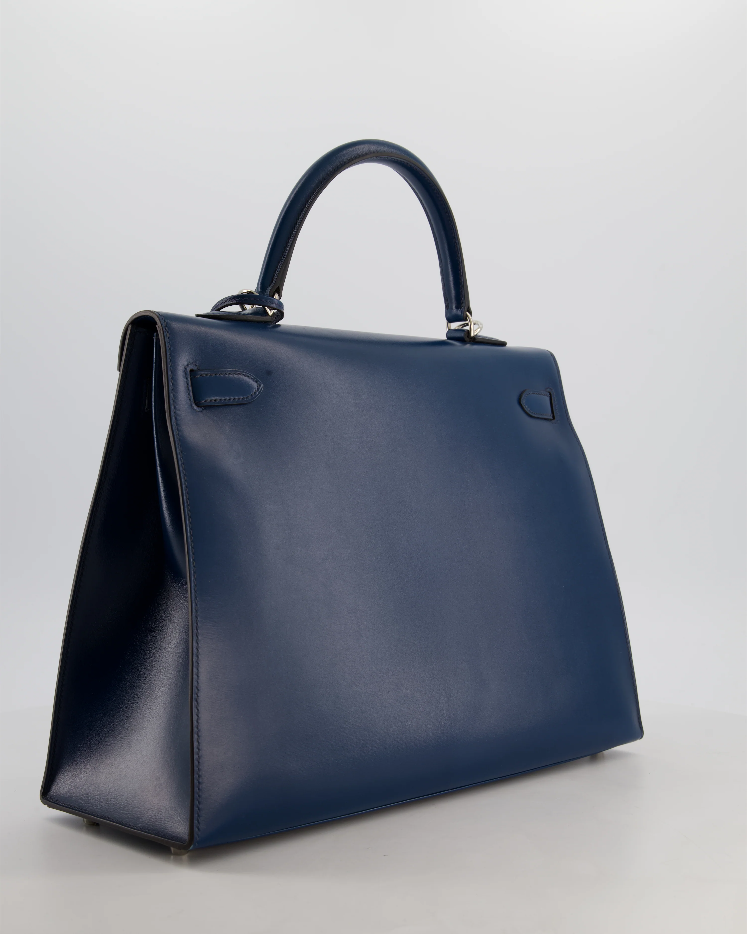 *VERY RARE* Hermès Kelly 35 Sellier Bag in Bleu De Prusse Box Calf Leather with Guilloche Palladium Hardware - Image 8