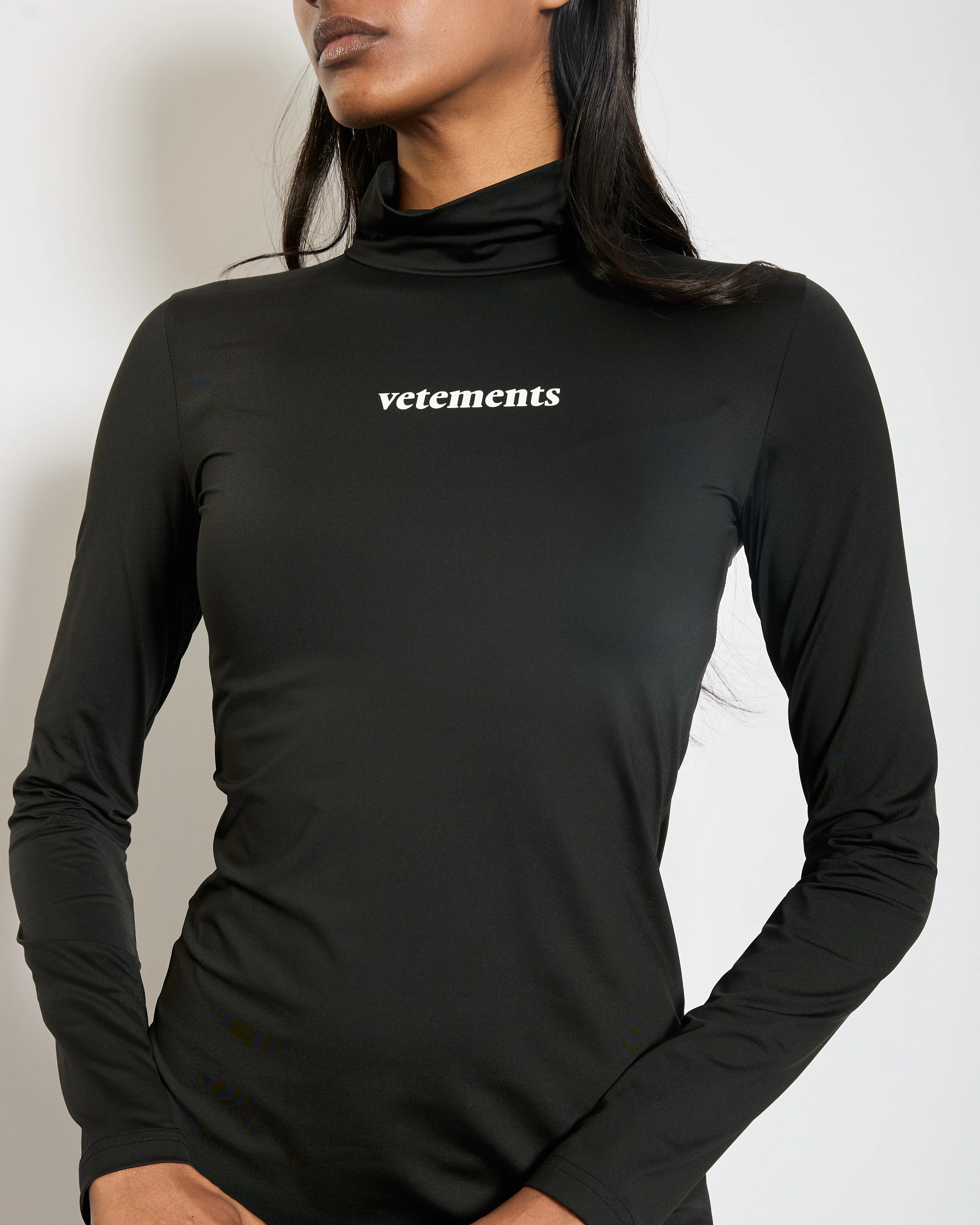 Vetements Black High Neck Long Sleeve Logo Mini Dress IT 42 (UK 10) - Image 3
