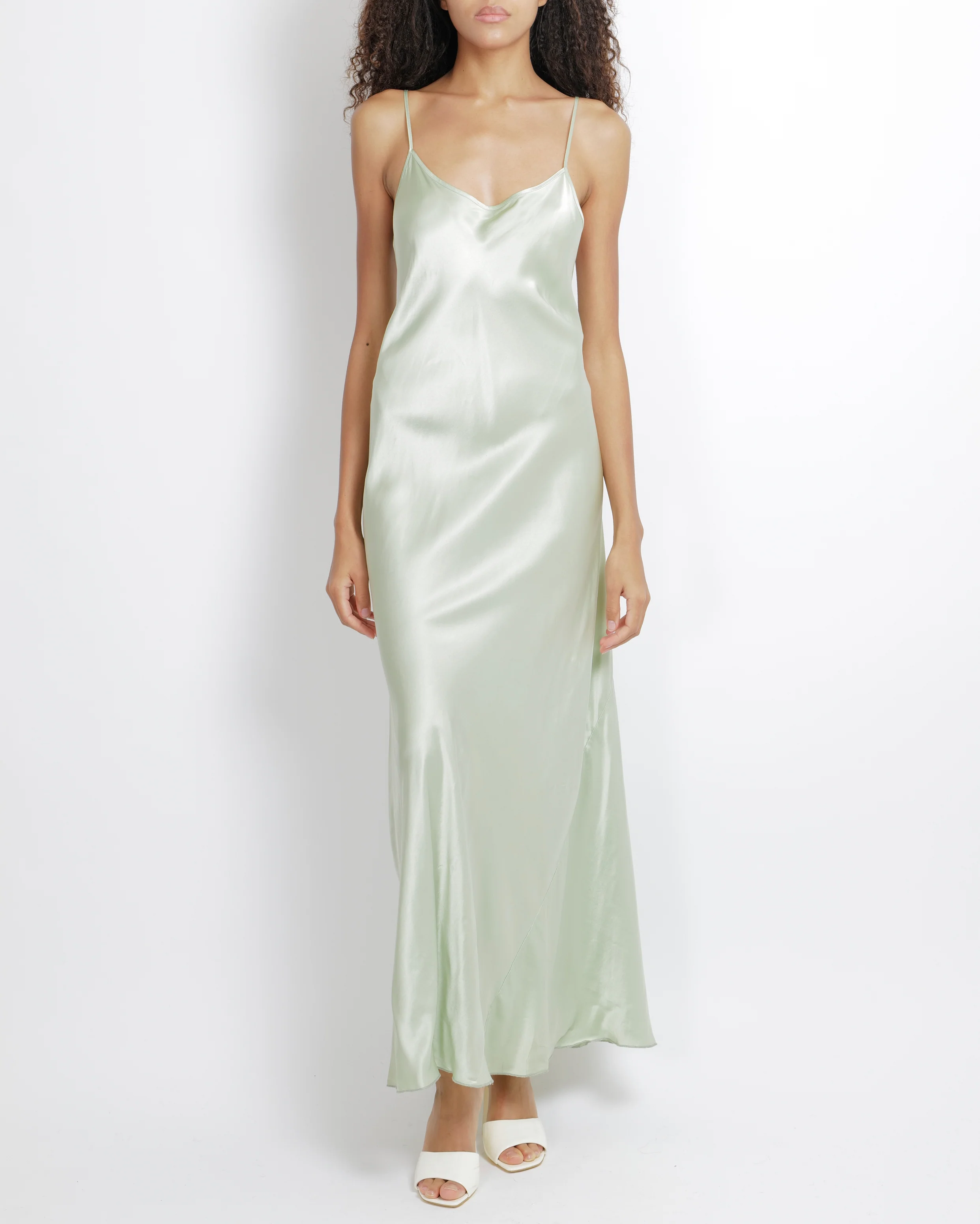 Victoria Beckham Pastel Green Silky Sleeveless Maxi Dress Size UK 12