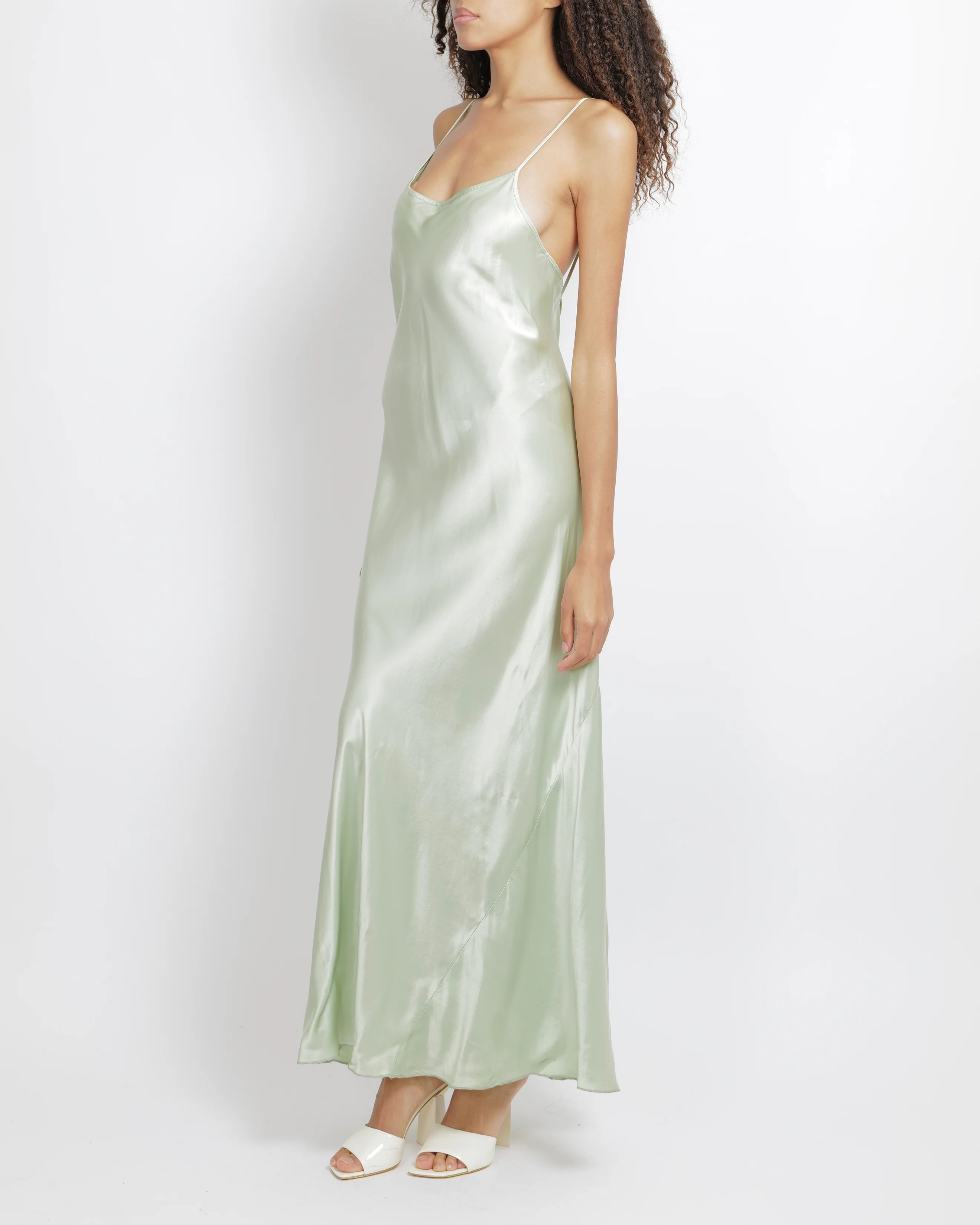 Victoria Beckham Pastel Green Silky Sleeveless Maxi Dress Size UK 12 - Image 2