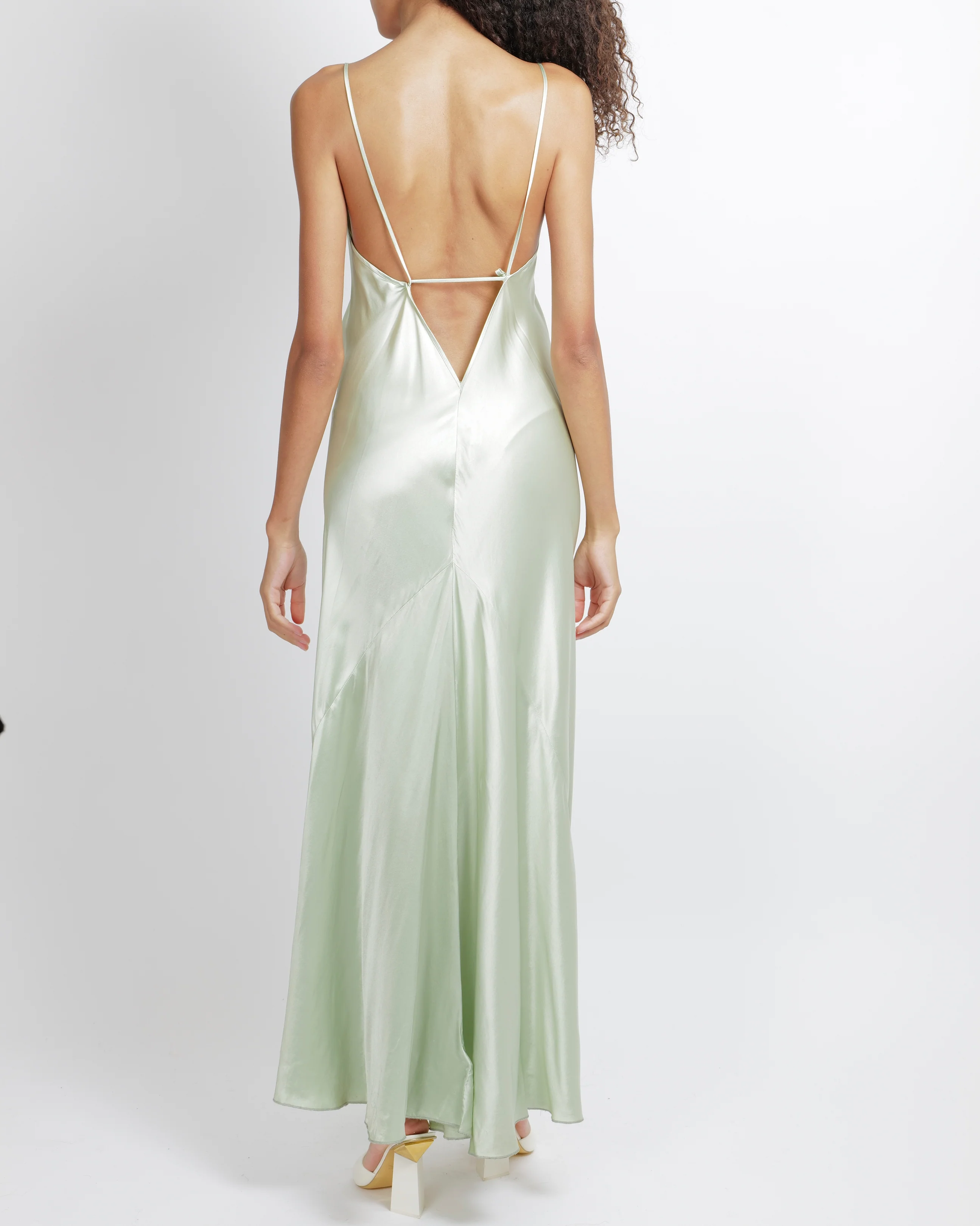 Victoria Beckham Pastel Green Silky Sleeveless Maxi Dress Size UK 12 - Image 3