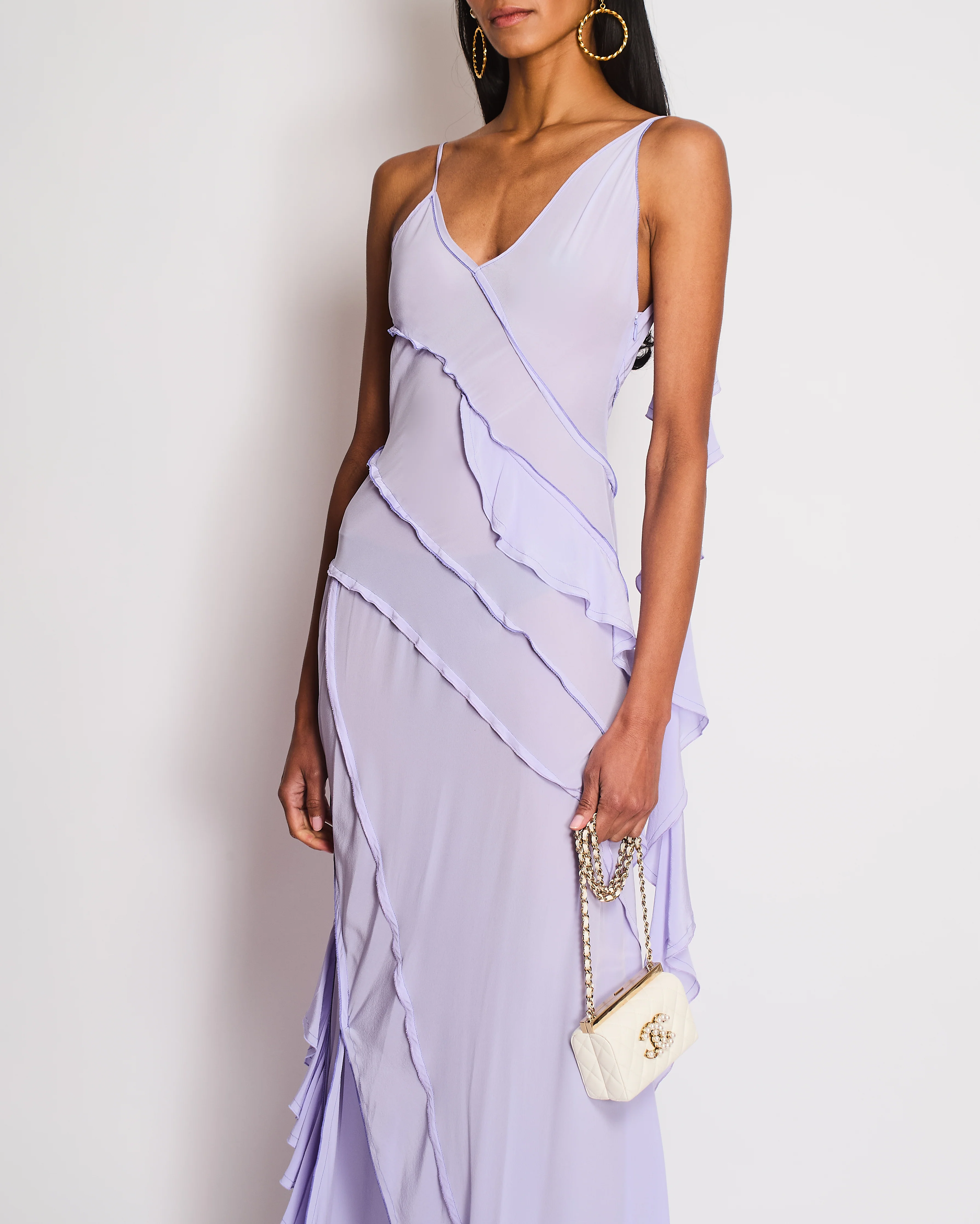 Victoria Beckham Lilac Asymmetric Ruffled Silk Maxi Dress Size UK 8 - Image 2