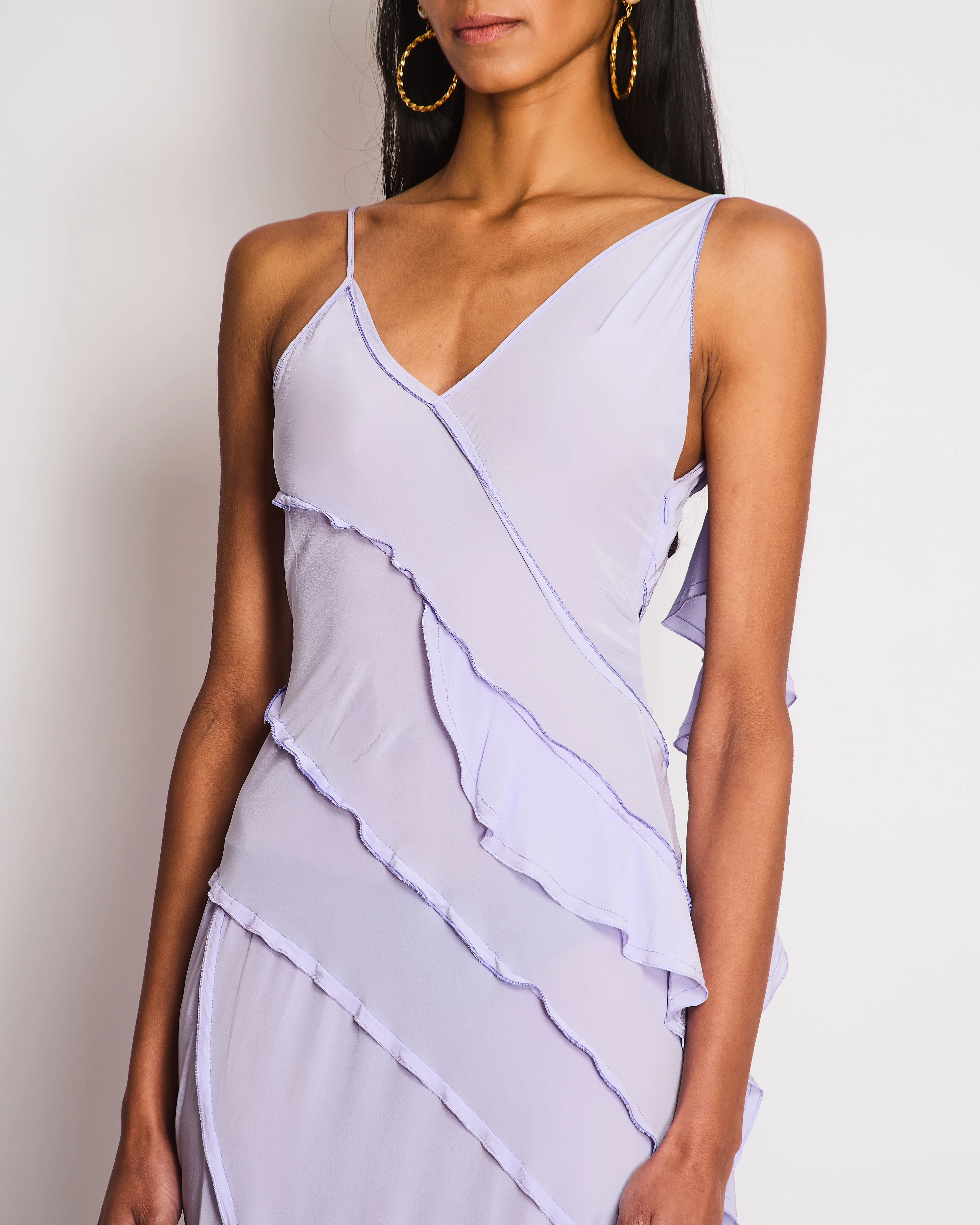 Victoria Beckham Lilac Asymmetric Ruffled Silk Maxi Dress Size UK 8 - Image 3