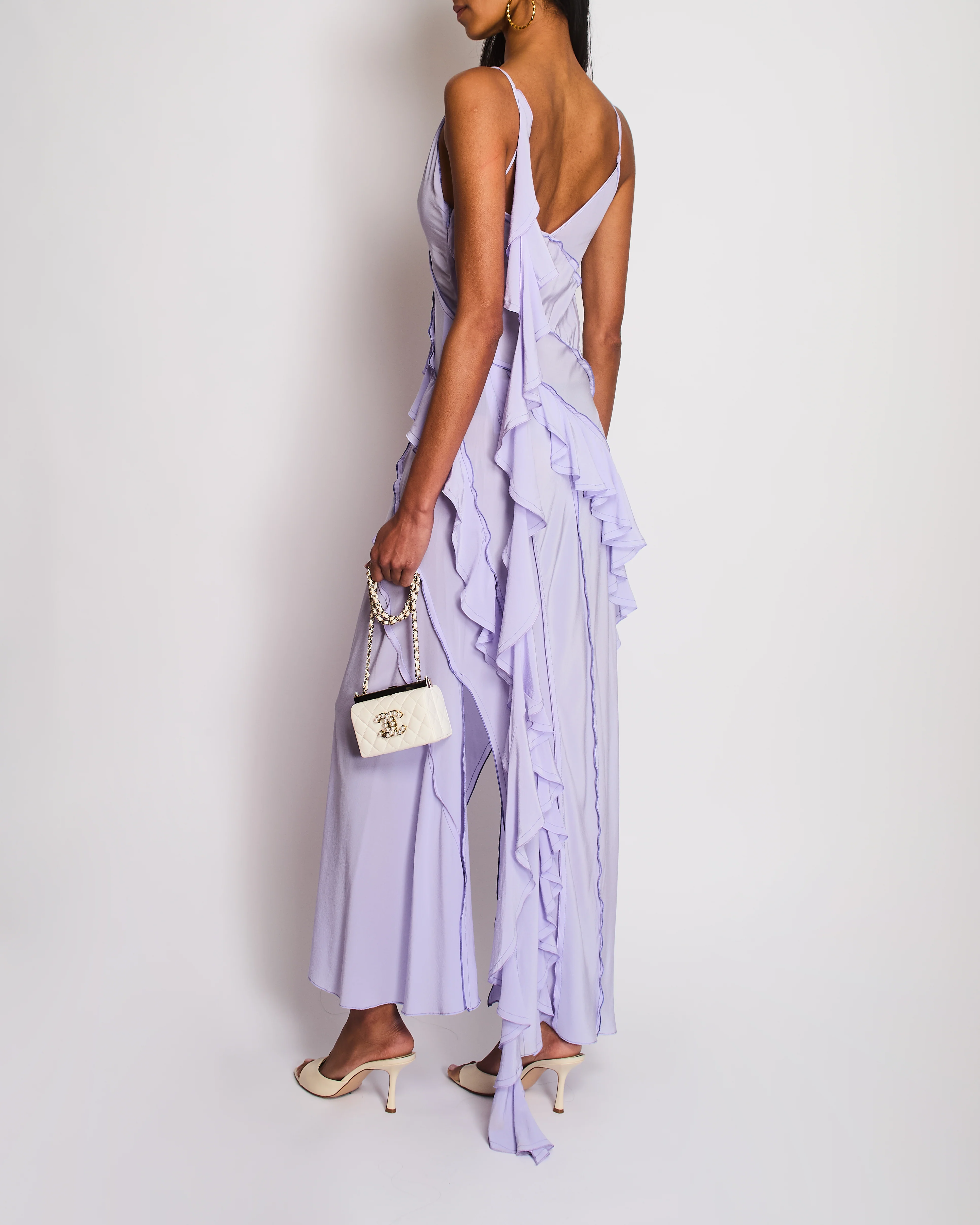 Victoria Beckham Lilac Asymmetric Ruffled Silk Maxi Dress Size UK 8 - Image 5