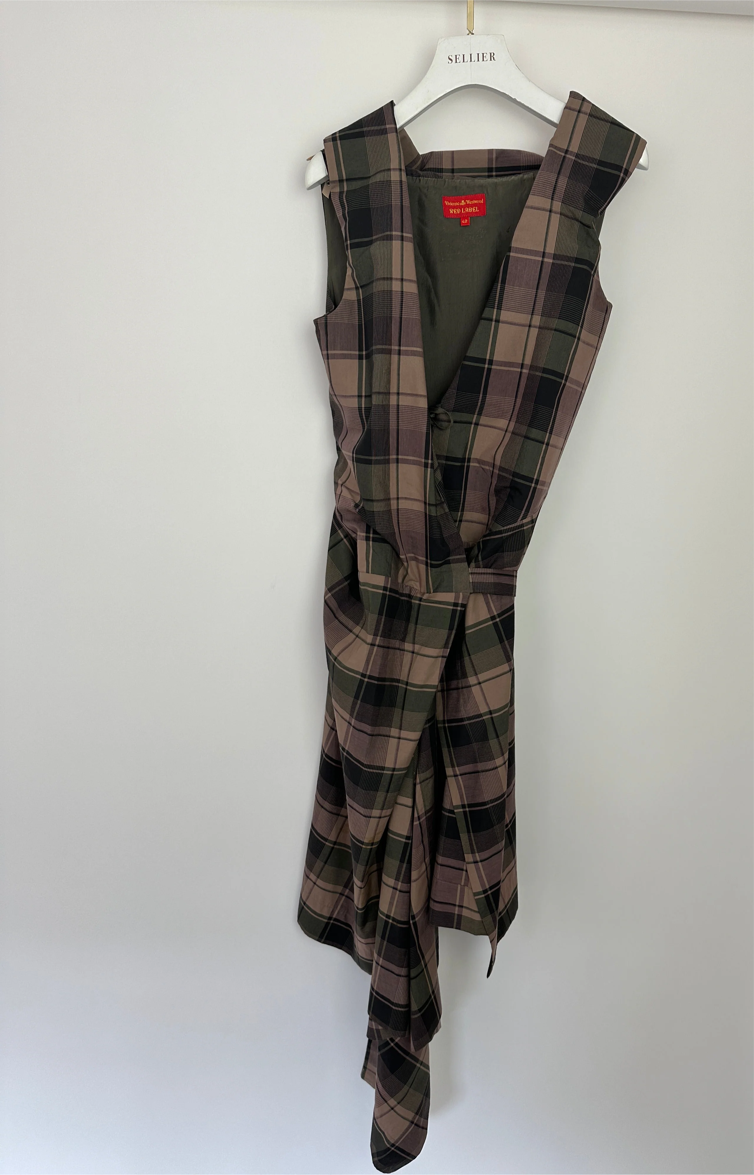 Vivienne Westwood Purple and Green Tartan Midi Dress with Belt Detail Size IT 42 (UK 10) - Image 5