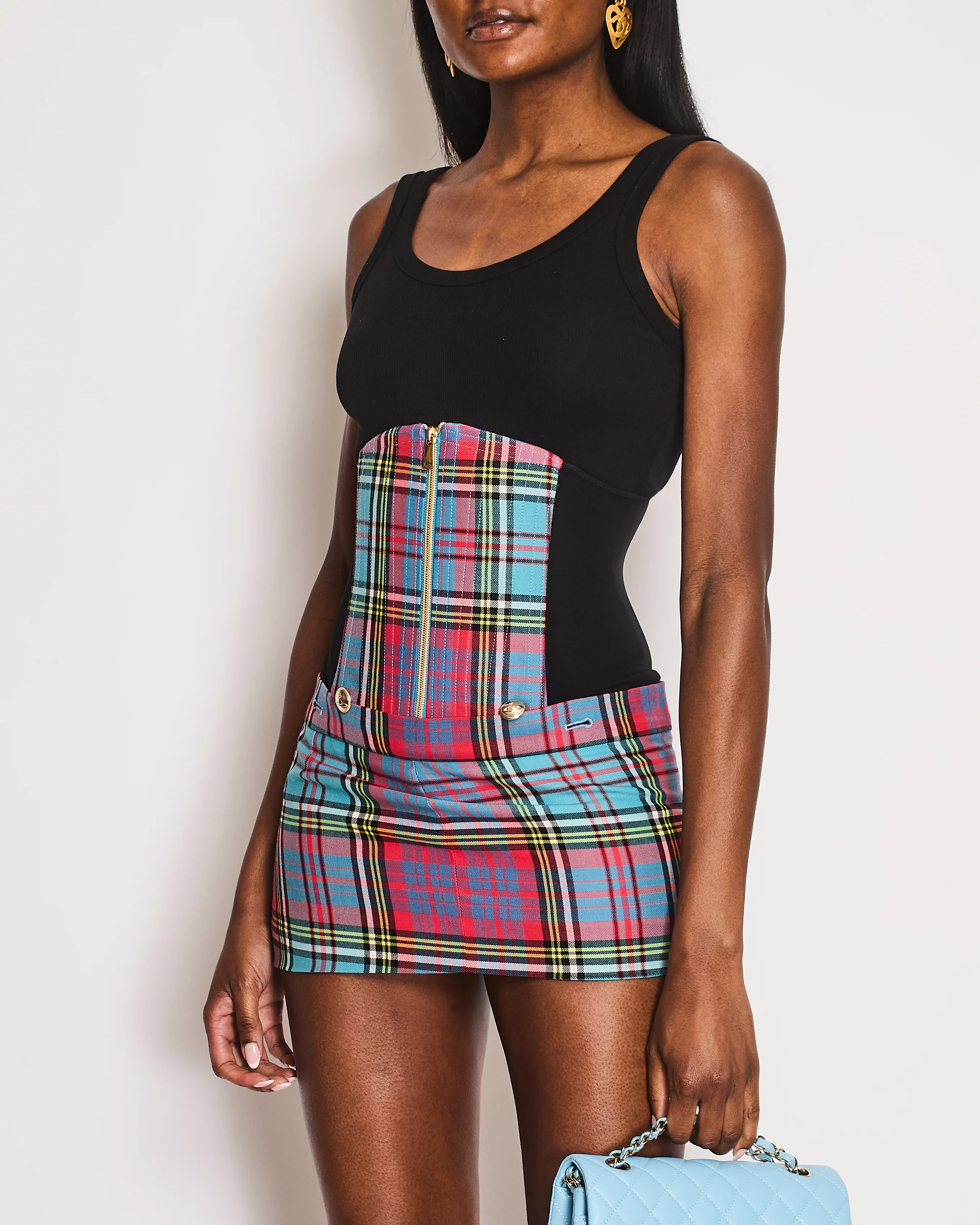 Vivienne Westwood Red Tartan Check Mesh Panelled Corset with Matching Skirt Size IT 38 (UK 6) - Image 2