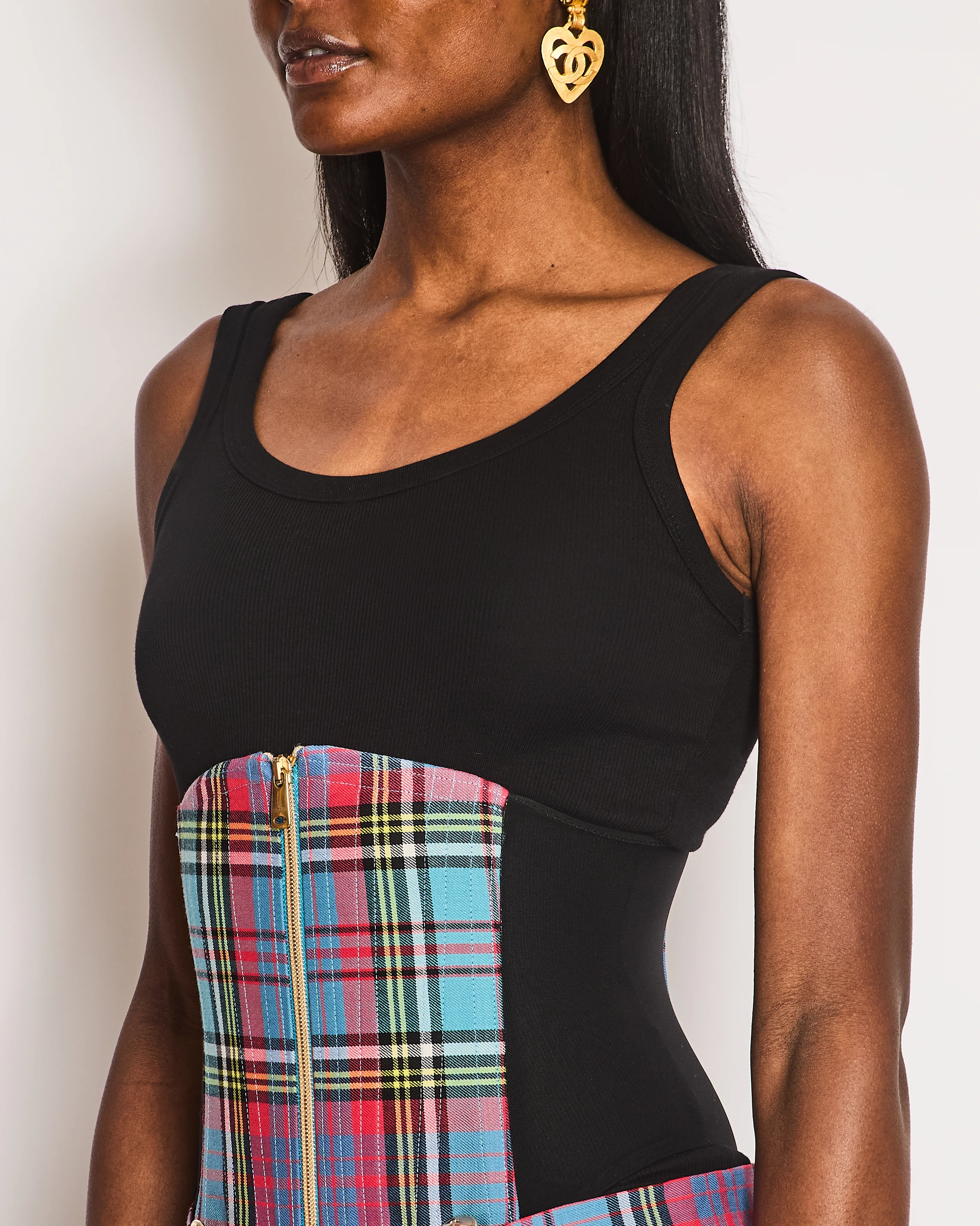 Vivienne Westwood Red Tartan Check Mesh Panelled Corset with Matching Skirt Size IT 38 (UK 6) - Image 3
