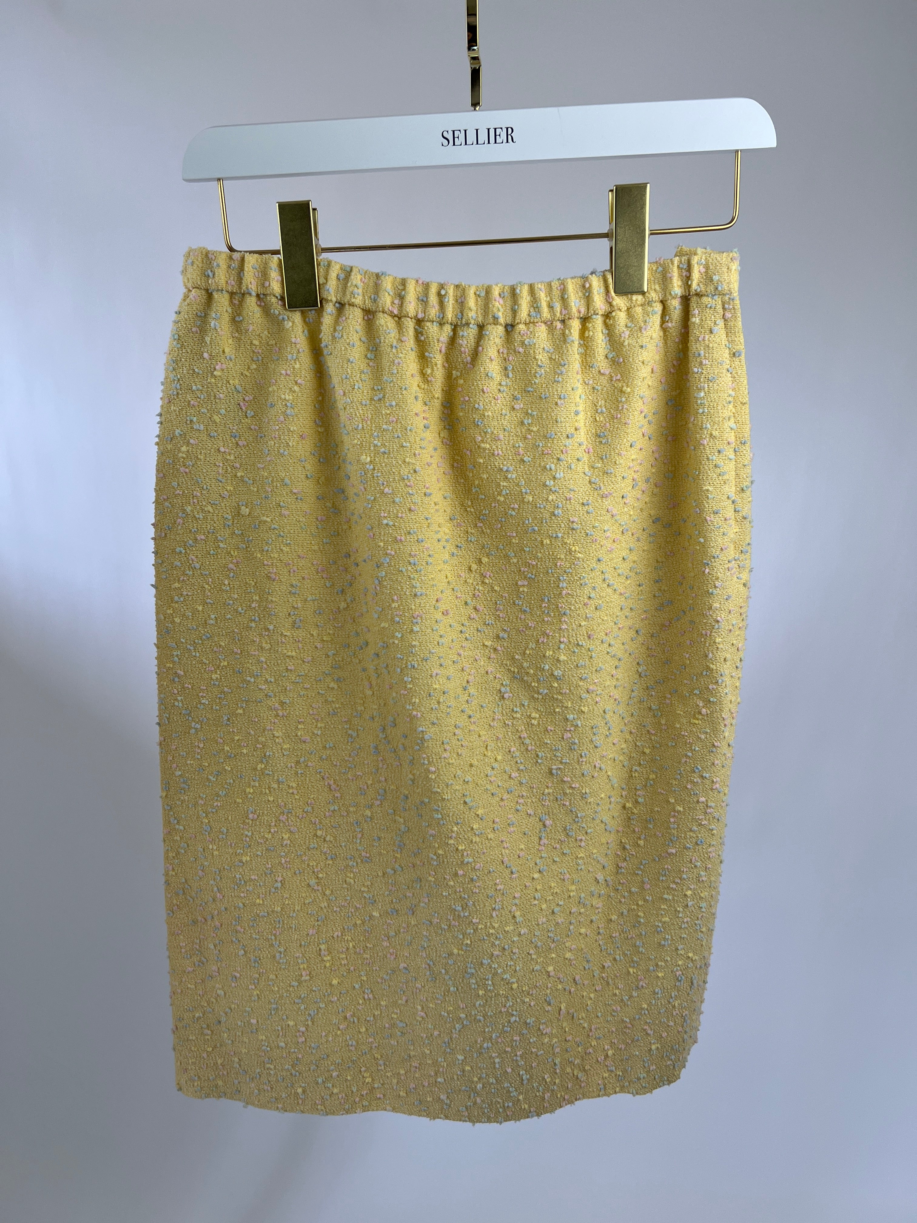 Yves Saint Laurent Pastel Yellow, Pink and Blue Tweed Jacket and Skirt Set Detail Size FR 36 (UK 8) - Image 19