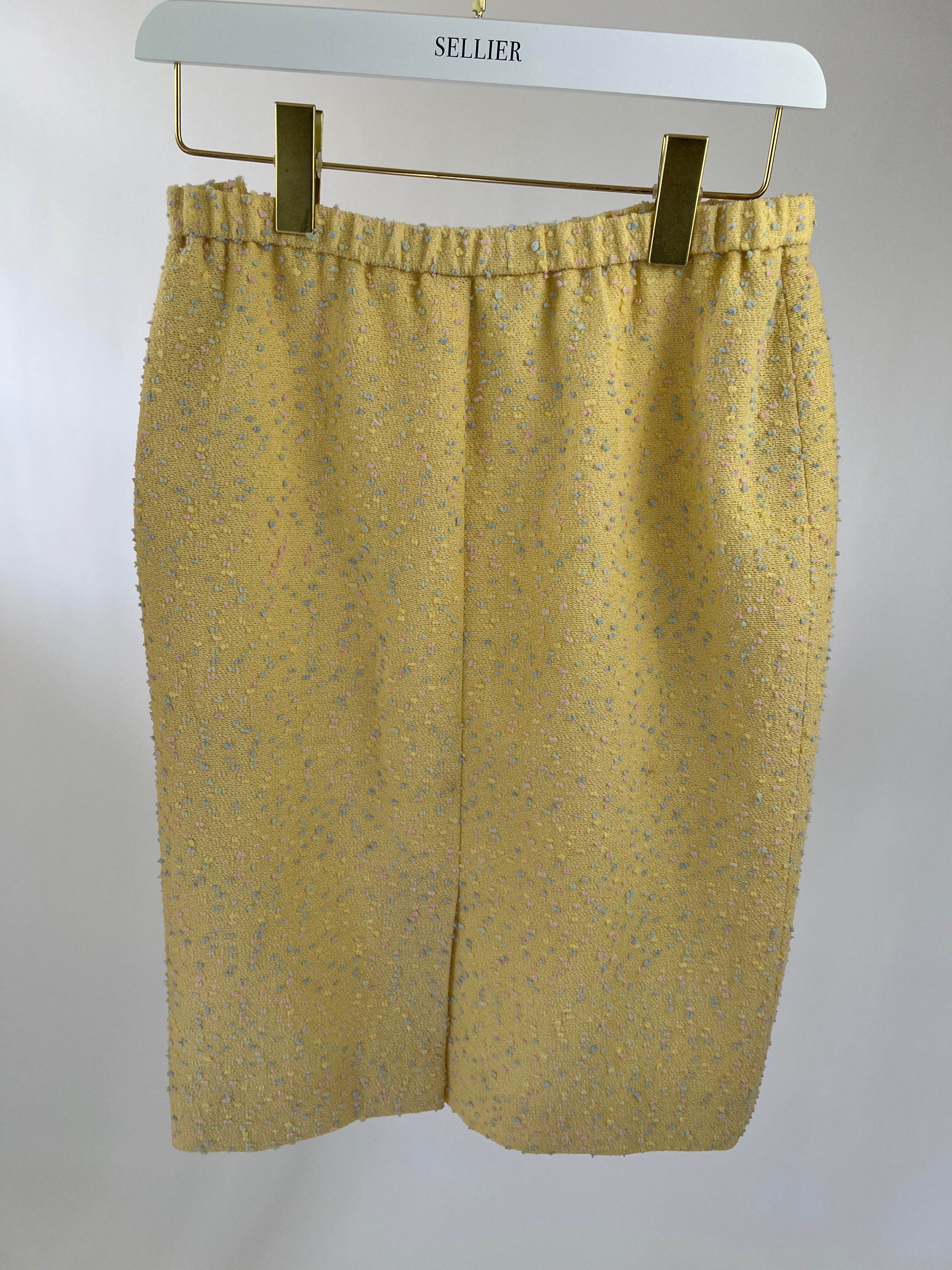 Yves Saint Laurent Pastel Yellow, Pink and Blue Tweed Jacket and Skirt Set Detail Size FR 36 (UK 8) - Image 21