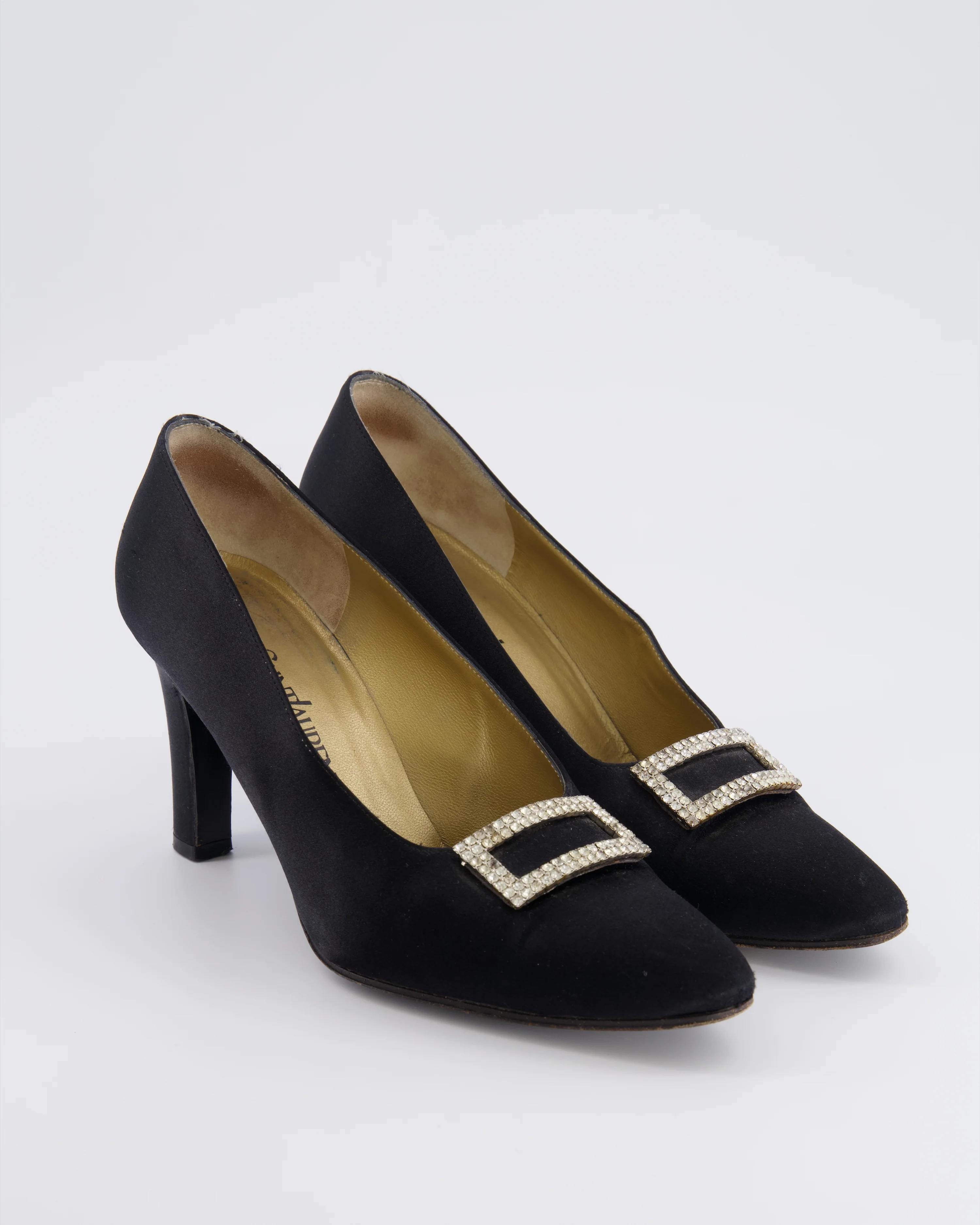 Yves Saint Laurent Vintage Black Satin Heeled Pumps with Crystal Buckle Detail Size EU 37 - Image 2