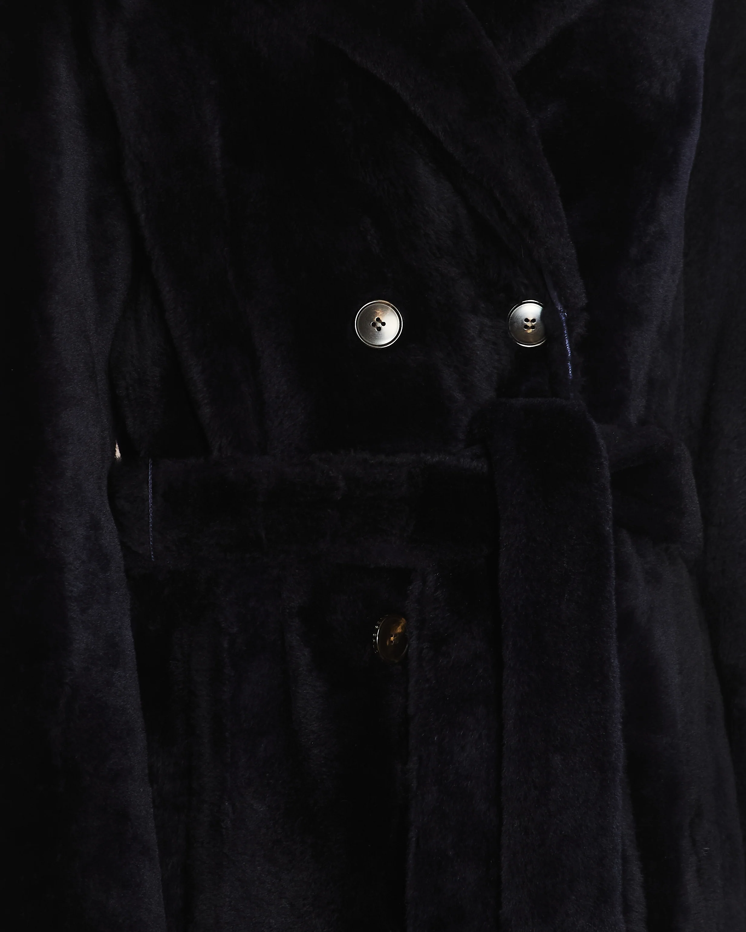 Yves Salomon Navy Shearling Maxi Coat with Leather Lining and Matching Shearling Belt FR 38 (UK 10) - Image 3