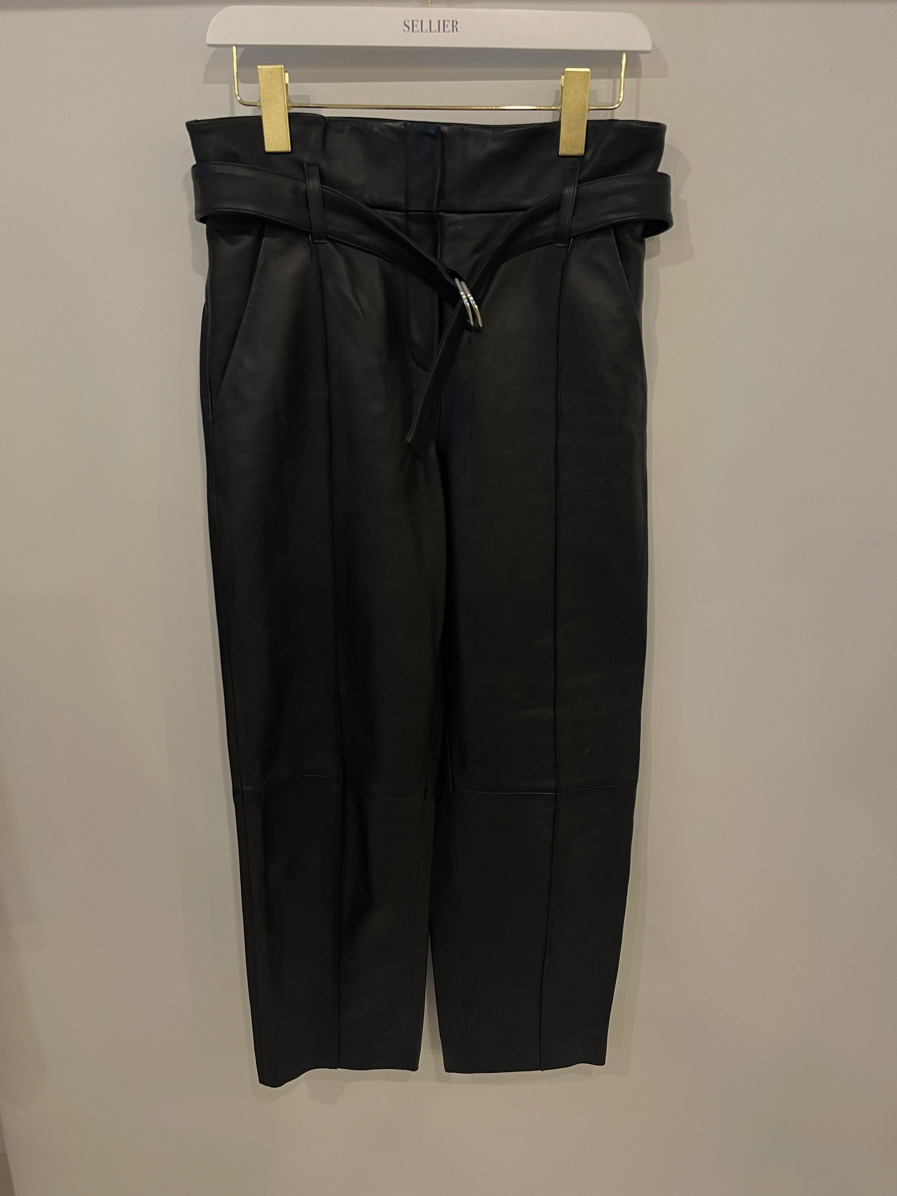 Yves Salomon Black Straight Leather Trousers Size FR 34 (UK 6) - Image 4