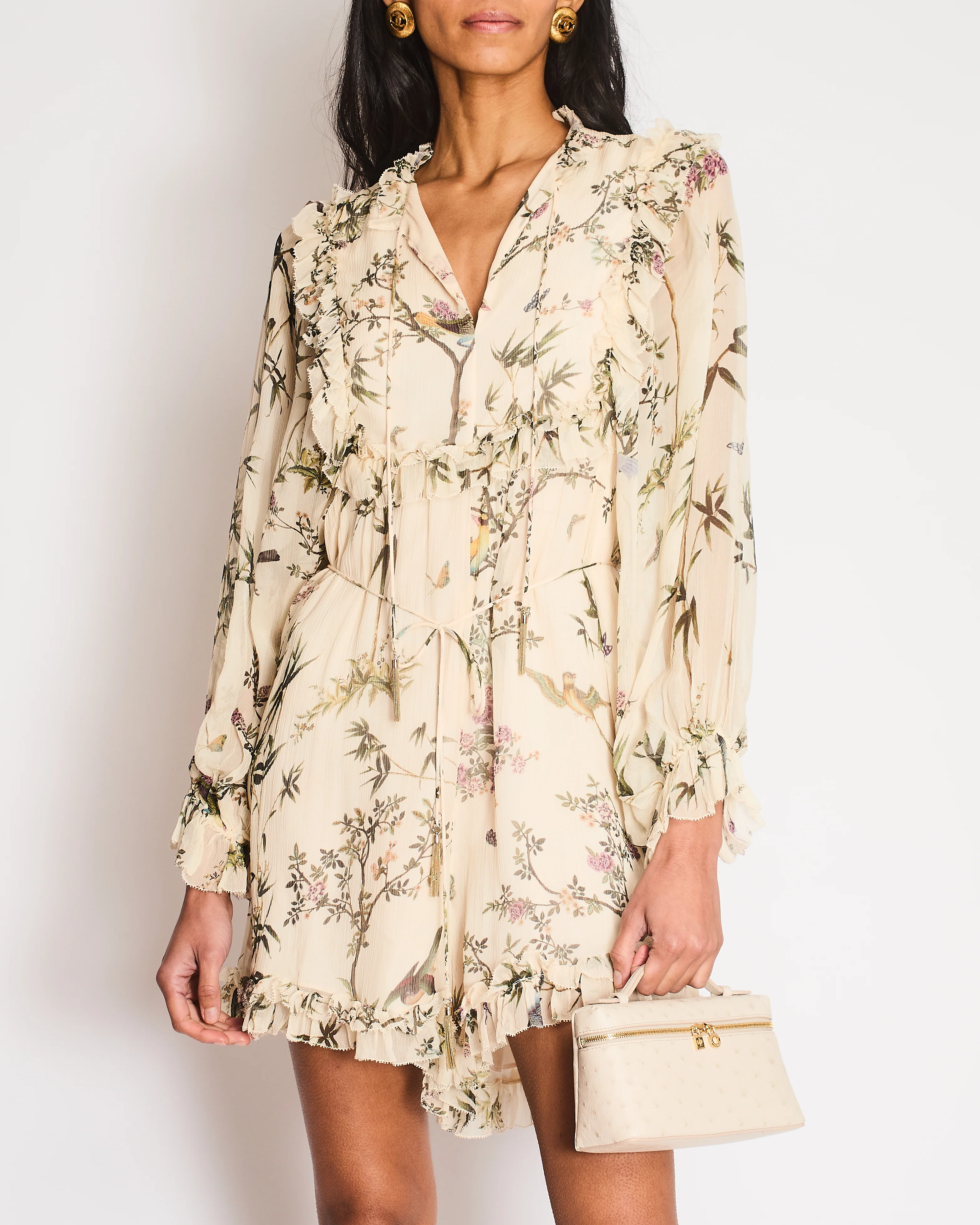 Zimmerman Beige Floral Playsuit with Neck Tie and Tie Belt with Tassel Detailing UK 12 - Image 2