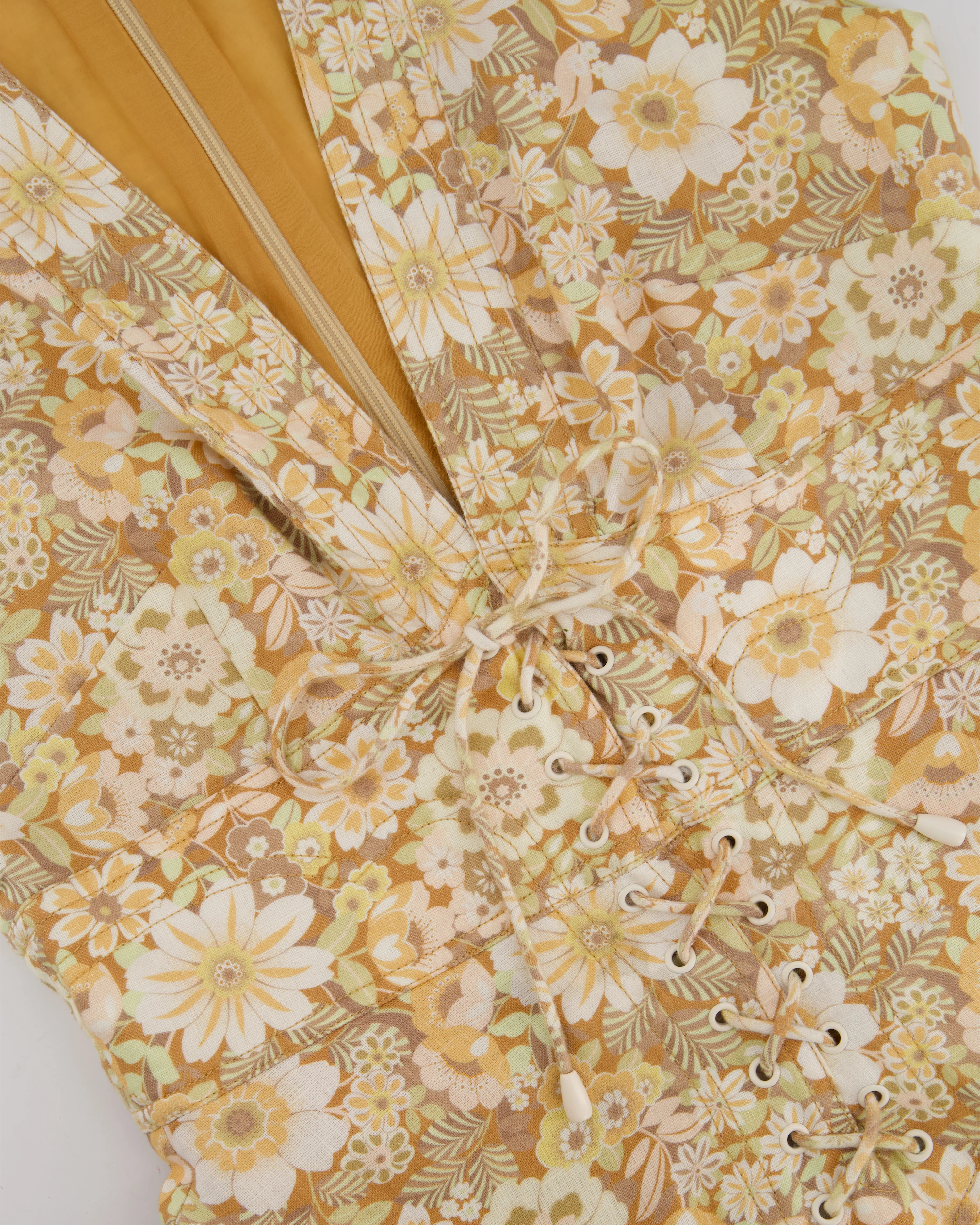 Zimmermann Beige Floral Print Linen Dress with Draw String Details Size FR 38 (UK 10) - Image 6