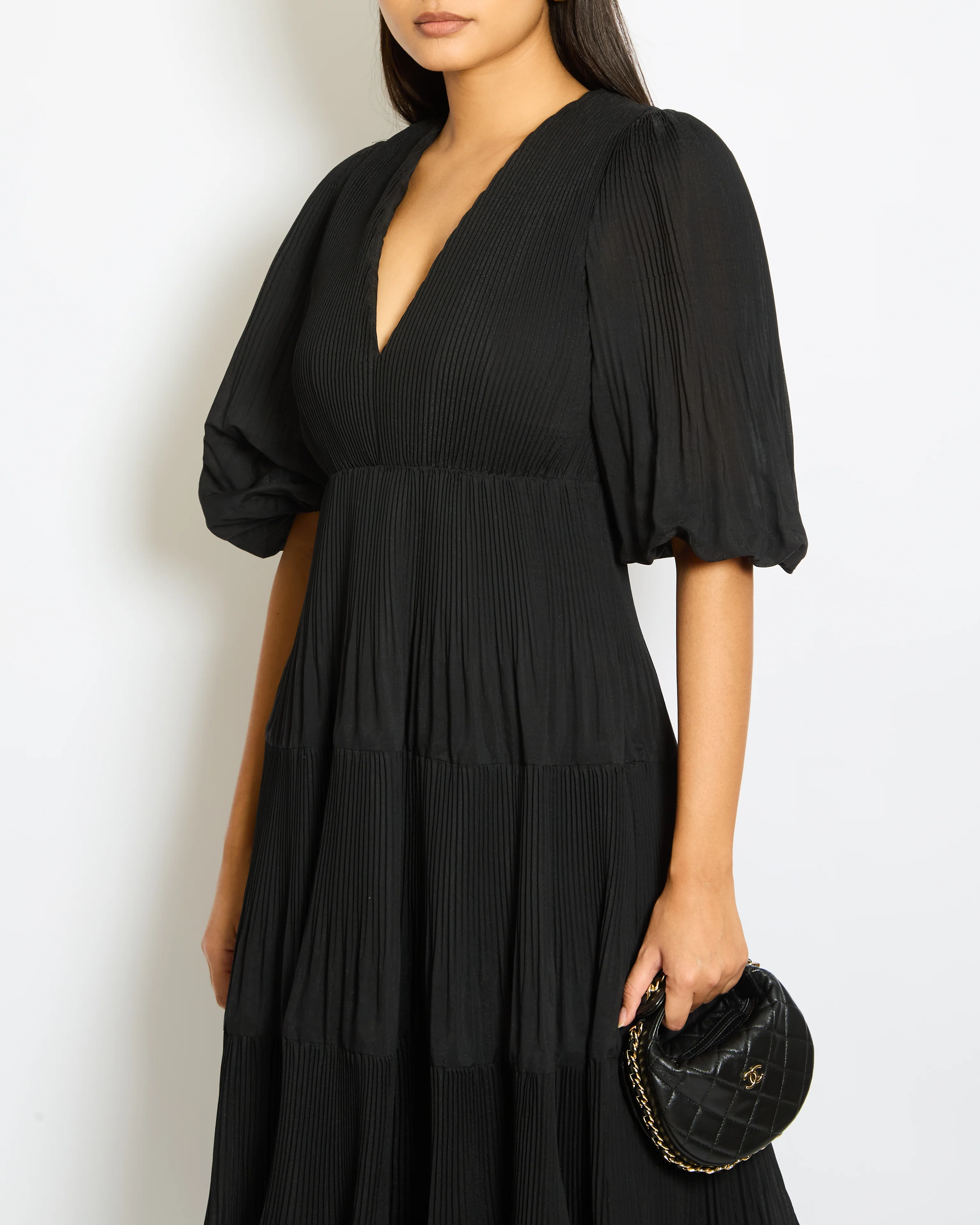 Zimmermann Black Mid-Sleeve V Neck Pleated Maxi Dress Size 0 (UK 8) - Image 2
