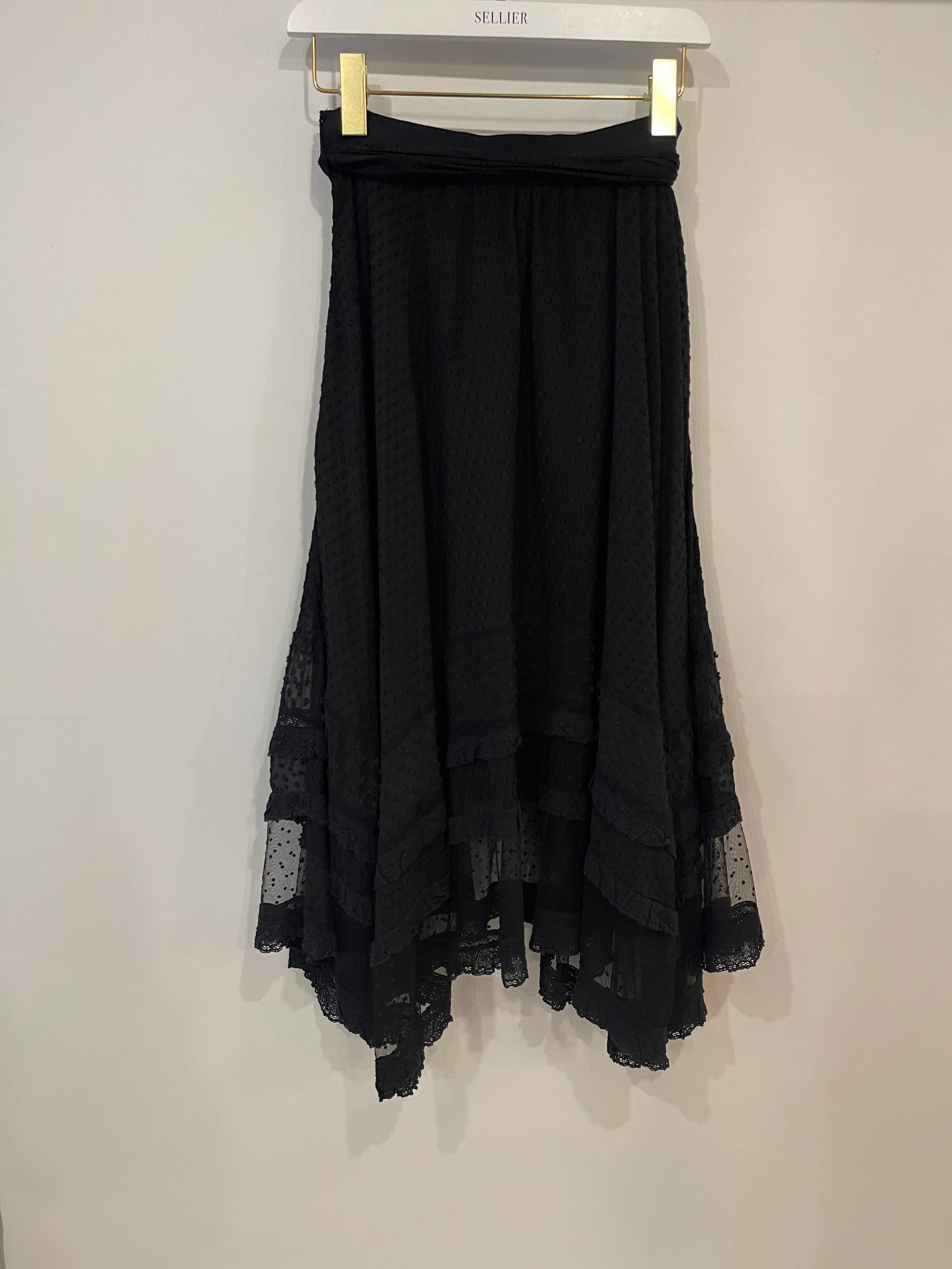 Zimmermann Black Silk and Tulle Polka Dot Layered Midi Skirt Size 1 (UK 10) - Image 5