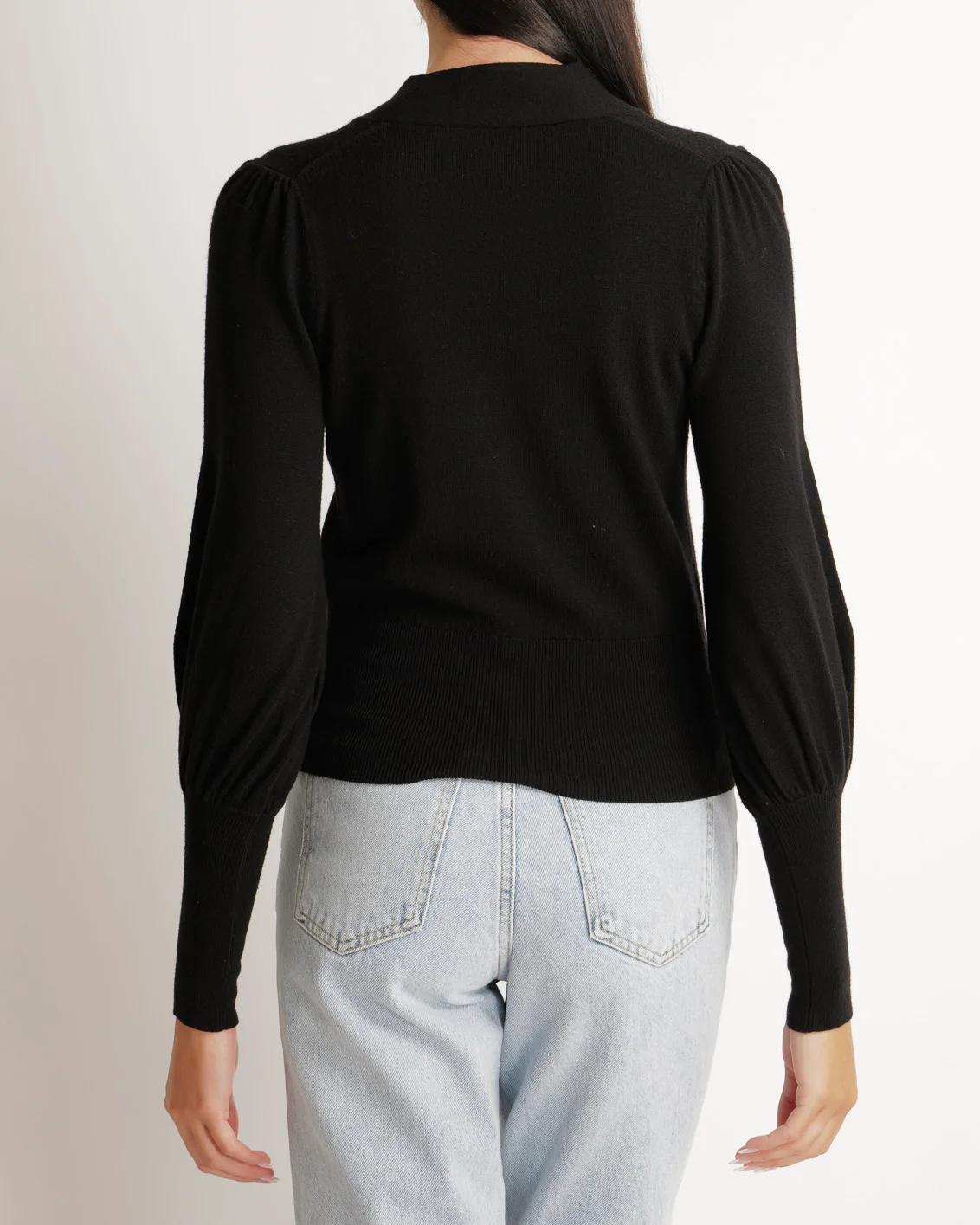 Zimmermann Black Wool Jumper with Balloon Sleeves and Bow Detail Size 0 (UK 8) - Image 2