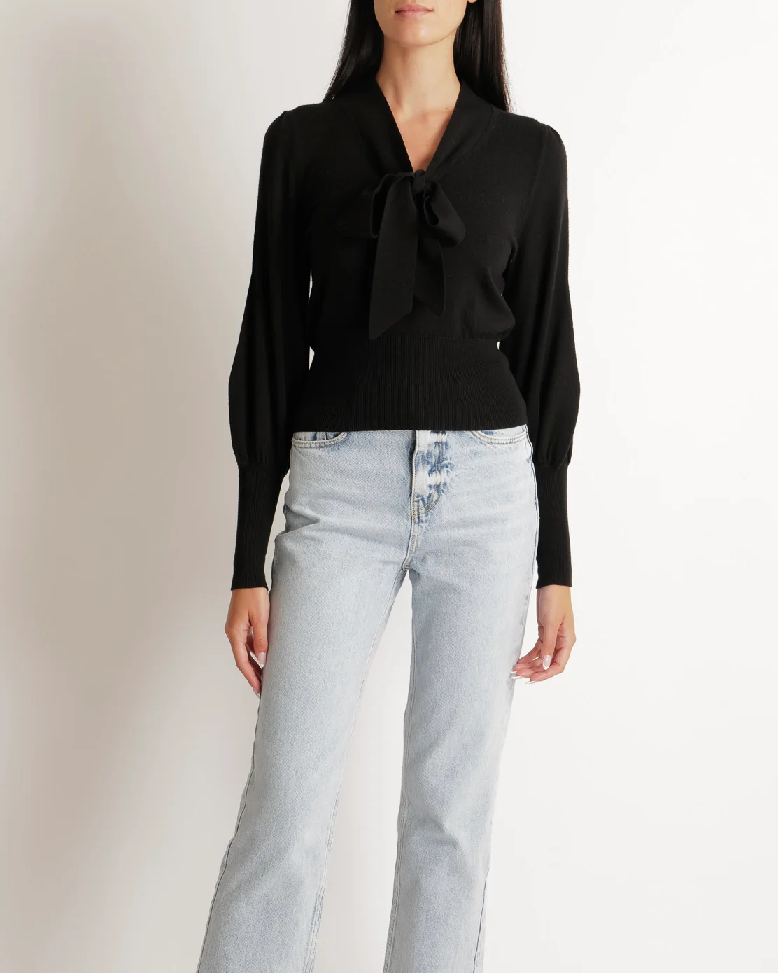 Zimmermann Black Wool Jumper with Balloon Sleeves and Bow Detail Size 0 (UK 8) - Image 3