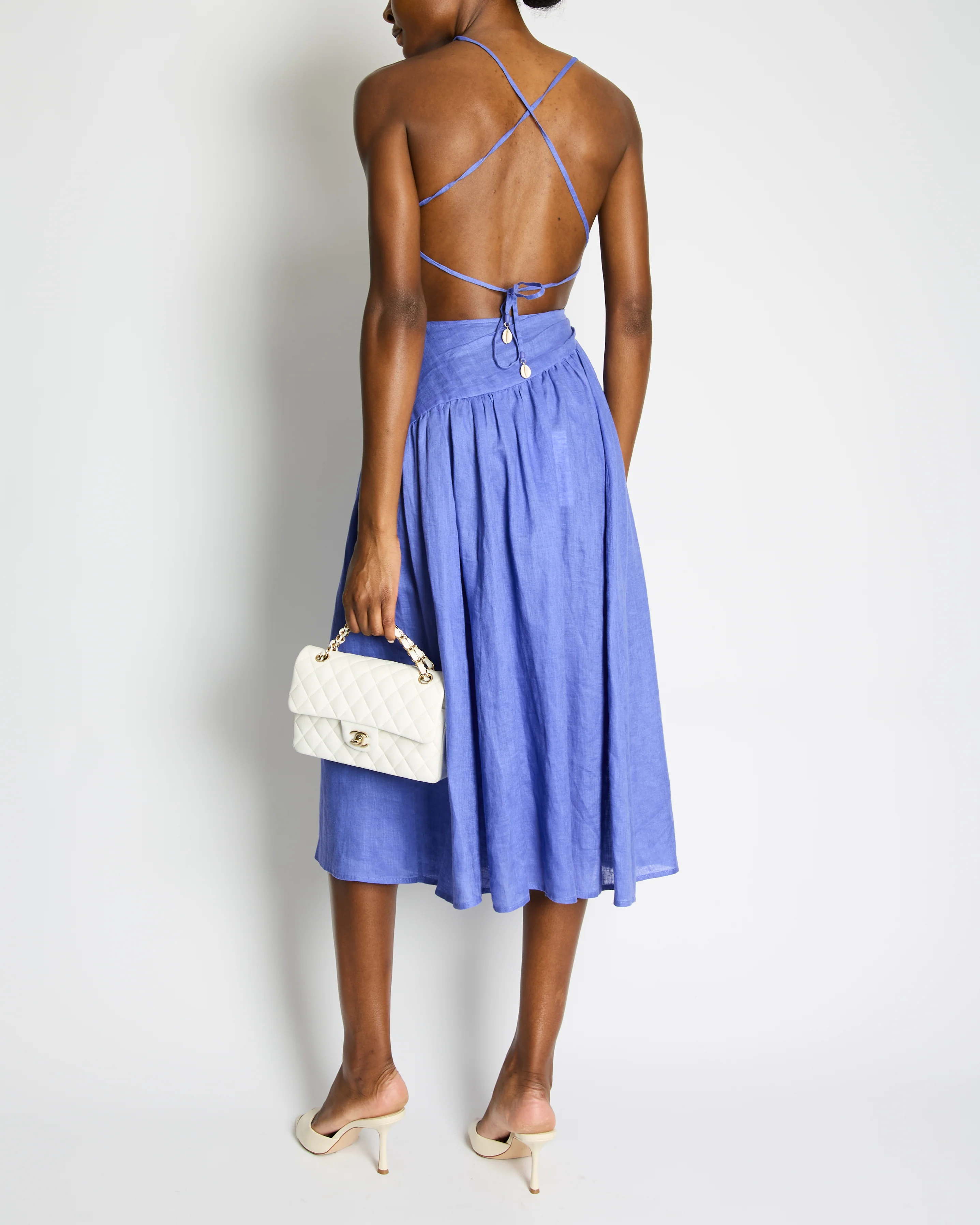 Zimmermann Blue Linen Strap Midi Dress Size OP (UK 6P) - Image 2