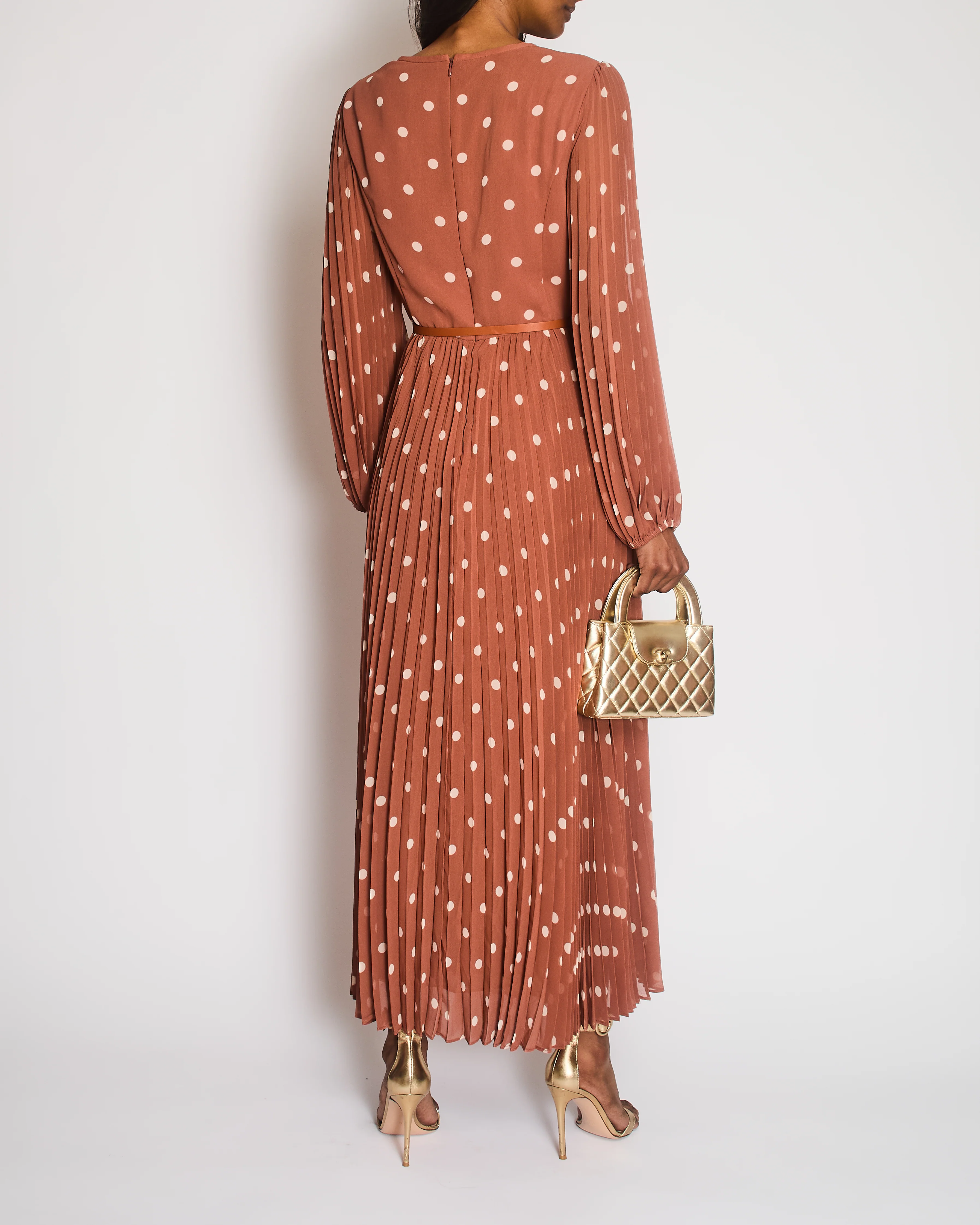 Zimmermann Brown Sunray Polkadot Long Sleeve Pleated Maxi Dress Size 4 (UK 16) - Image 2