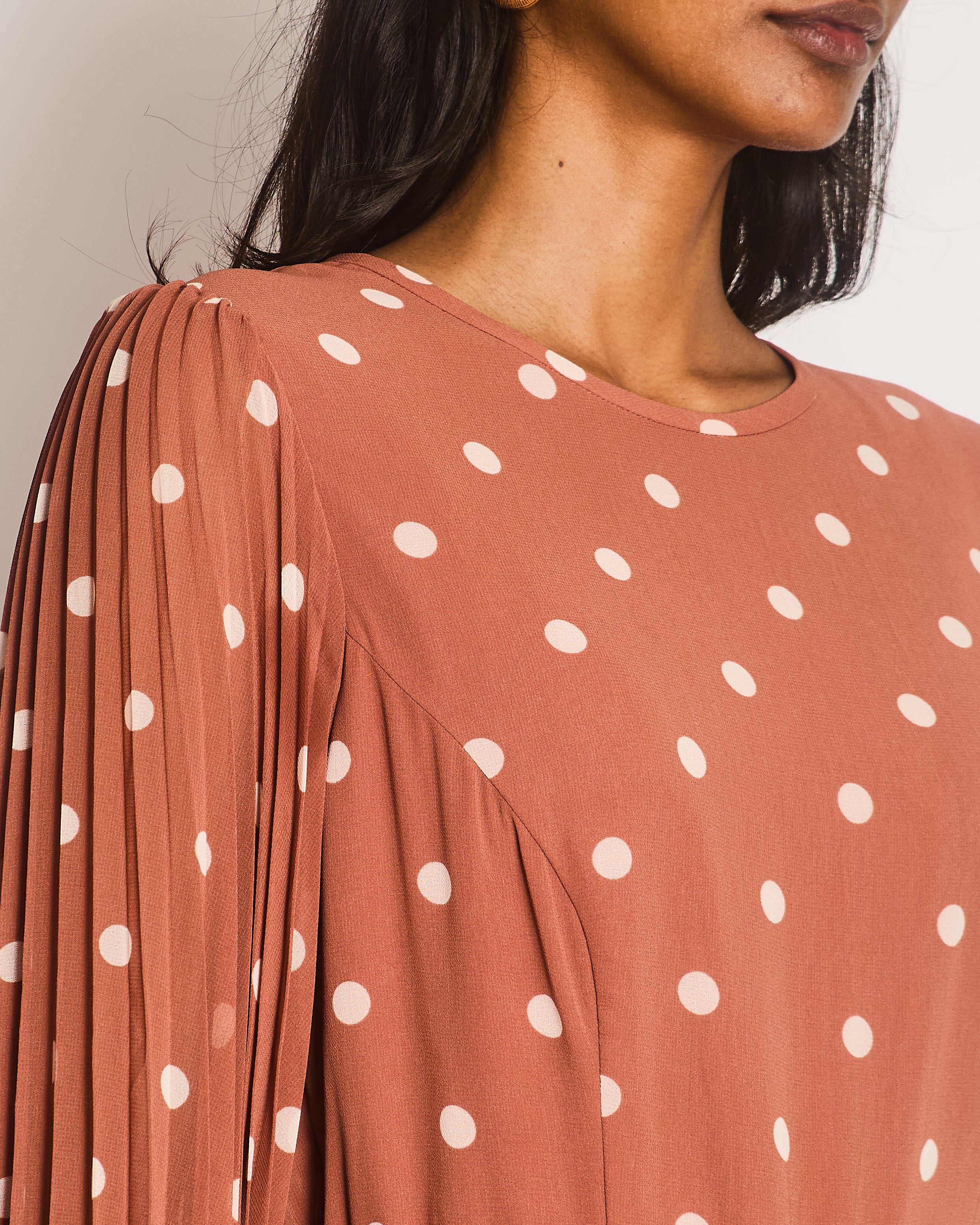 Zimmermann Brown Sunray Polkadot Long Sleeve Pleated Maxi Dress Size 4 (UK 16) - Image 5