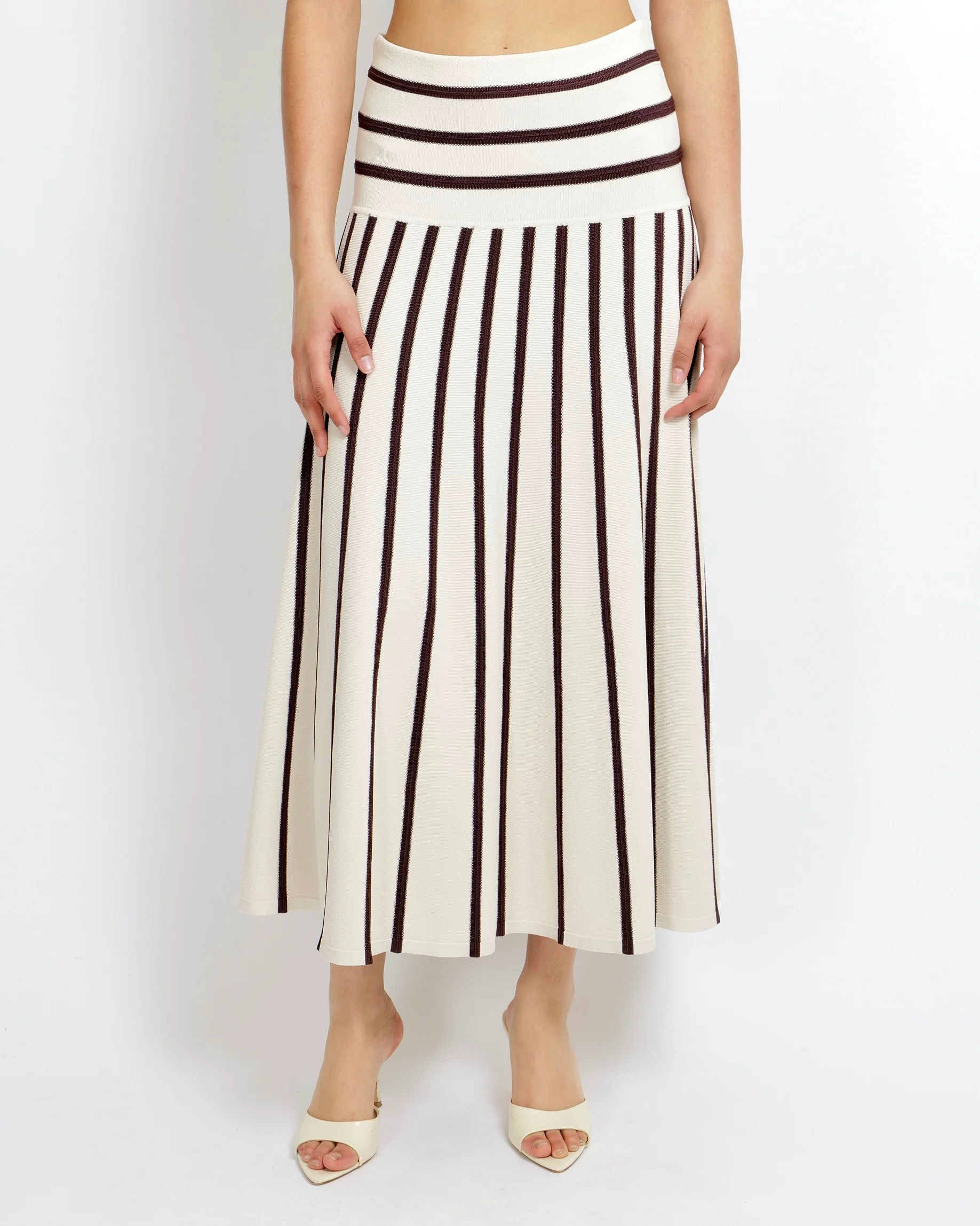 Zimmermann Cream and Brown Striped Knit Maxi Skirt with Waistband Detail Size 2 (UK 12) RRP £495