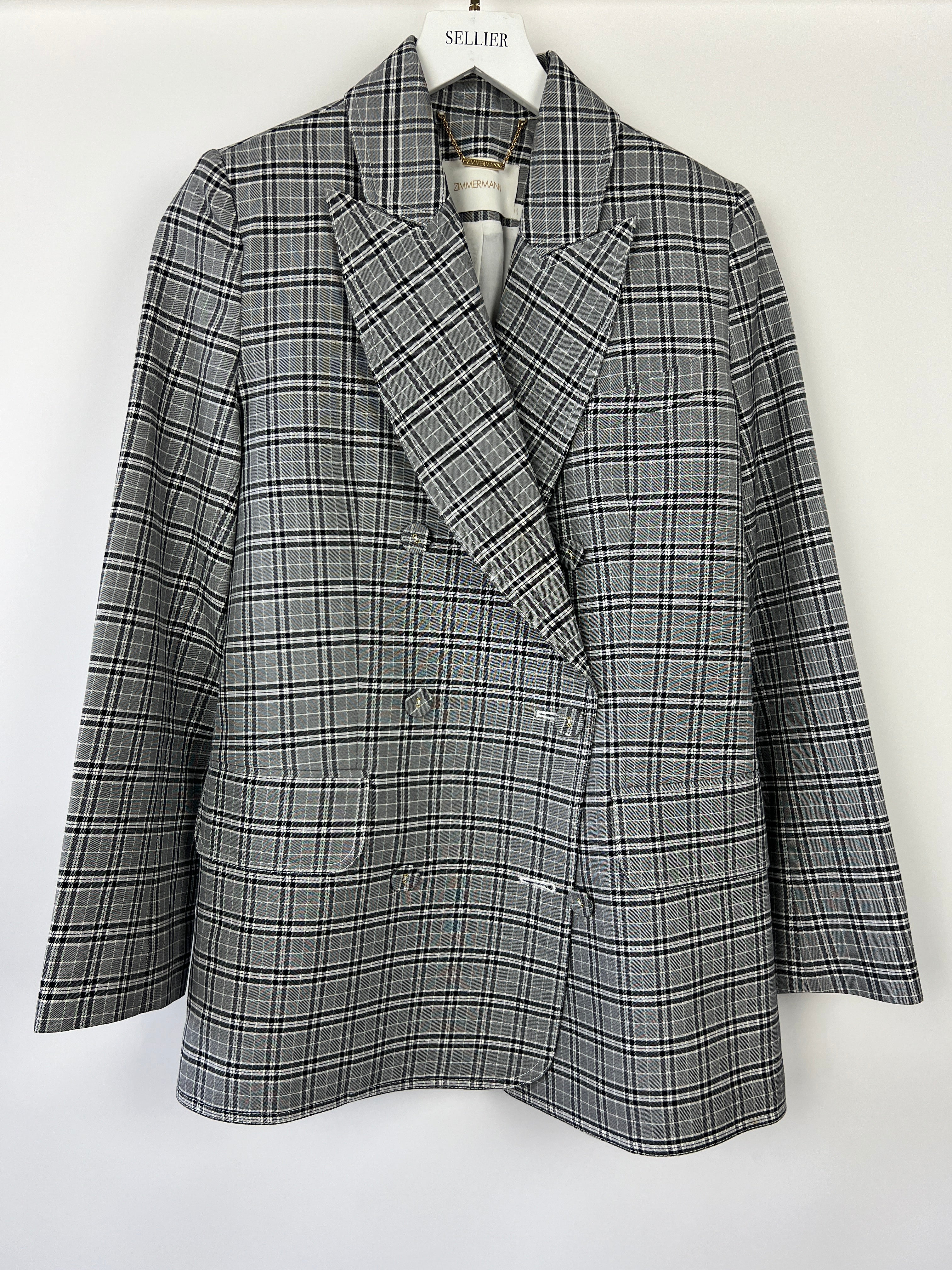 Zimmermann Grey, Black Check Double Breasted Jacket and Tailored Belted Trousers Set Size 0 (UK 6) - Image 11