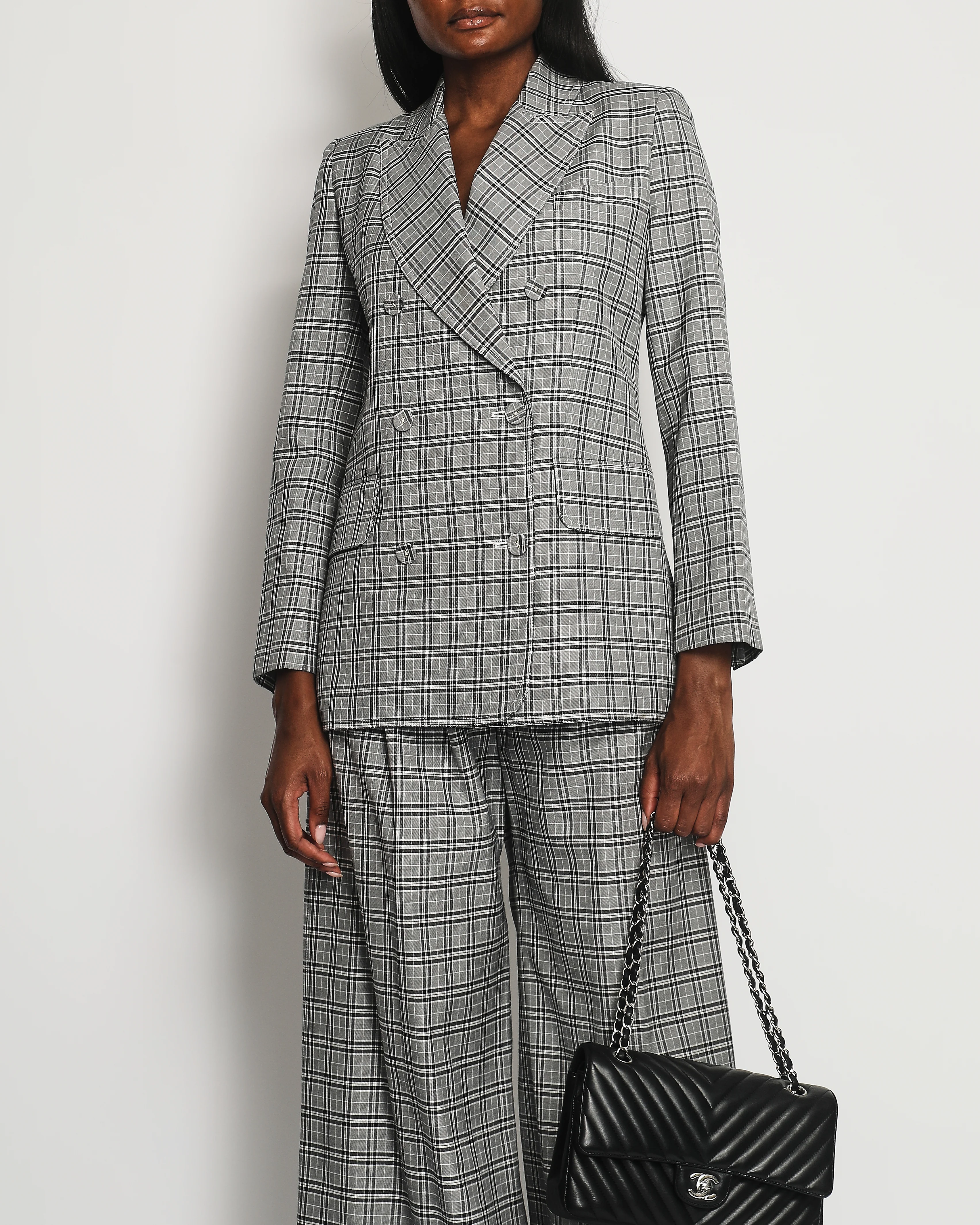 Zimmermann Grey, Black Check Double Breasted Jacket and Tailored Belted Trousers Set Size 0 (UK 6) - Image 2