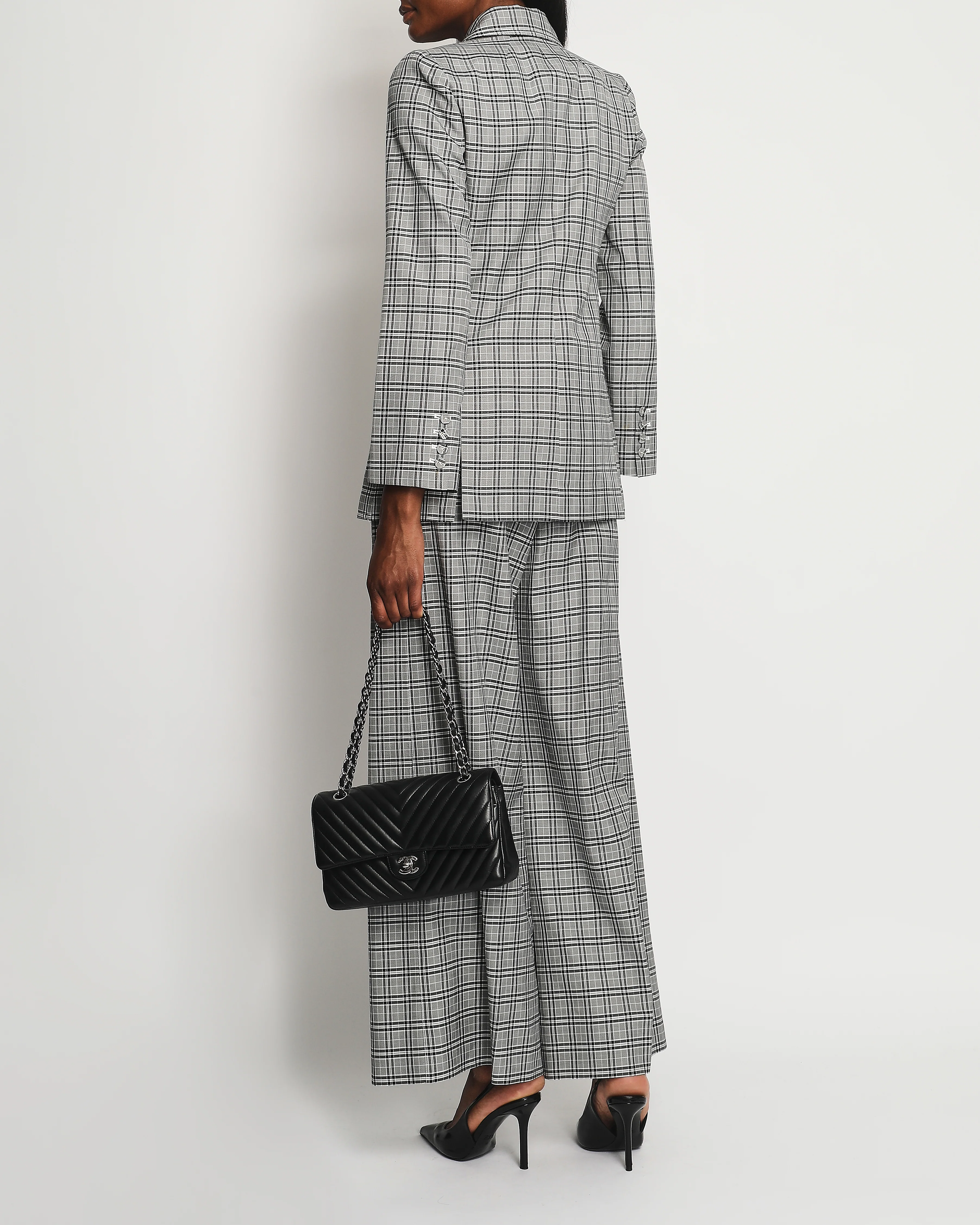Zimmermann Grey, Black Check Double Breasted Jacket and Tailored Belted Trousers Set Size 0 (UK 6) - Image 3