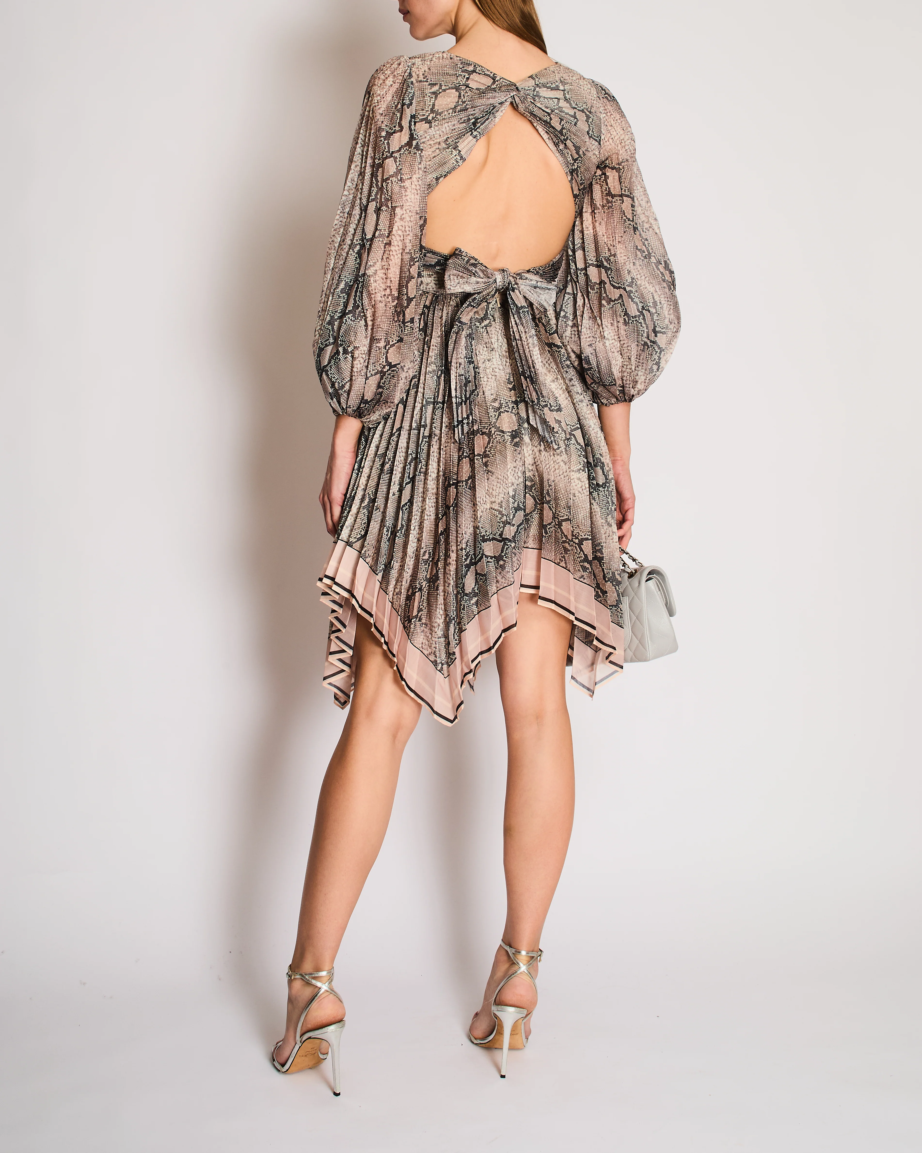 Zimmermann Grey and Pink Snake Print Pleated Midi Dress with Cutouts Size 0 (UK 8) - Image 5