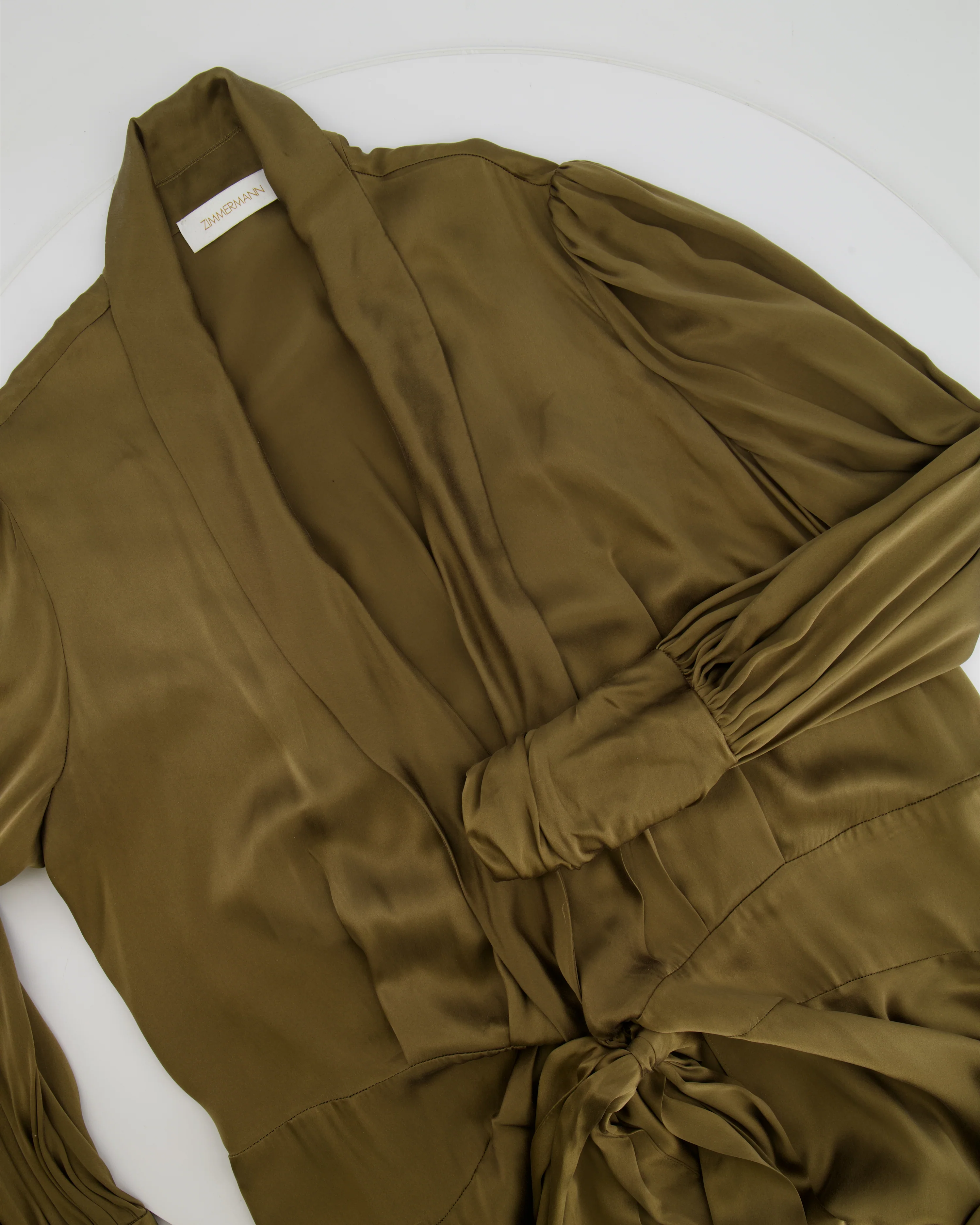 Zimmermann Olive Green Silk Wrap Mini Dress Size 3 (UK 14) - Image 4