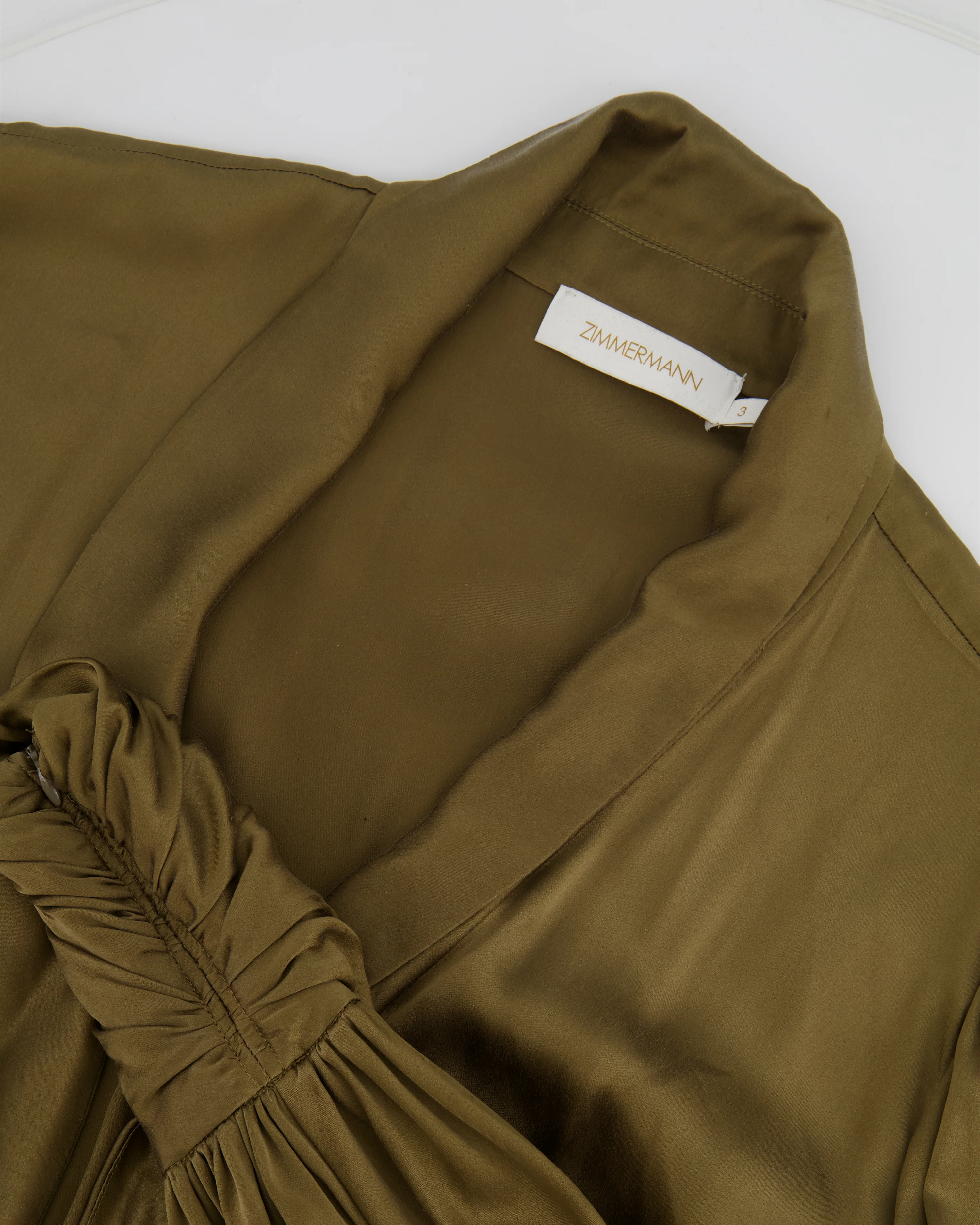 Zimmermann Olive Green Silk Wrap Mini Dress Size 3 (UK 14) - Image 6