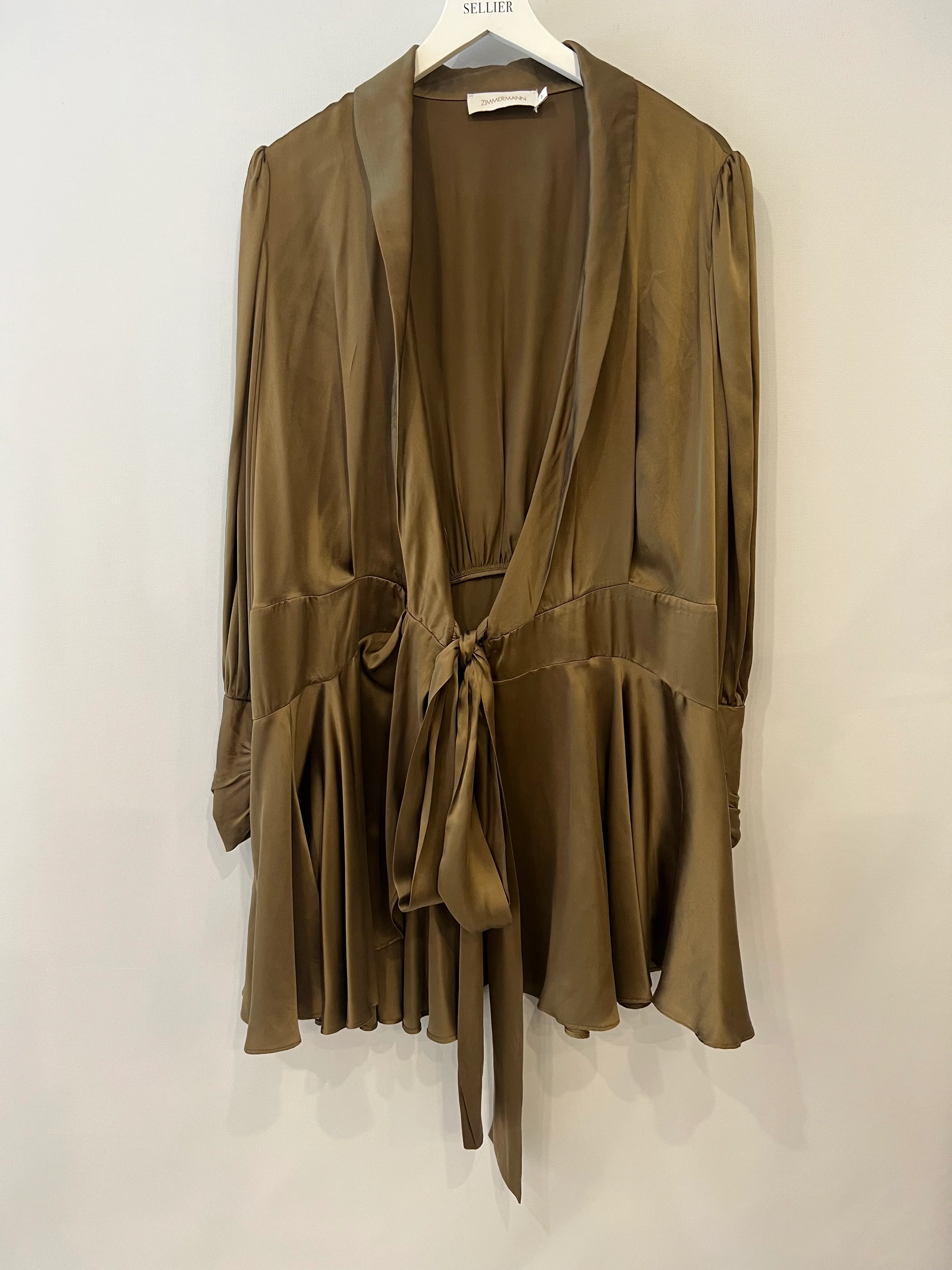 Zimmermann Olive Green Silk Wrap Mini Dress Size 3 (UK 14) - Image 7