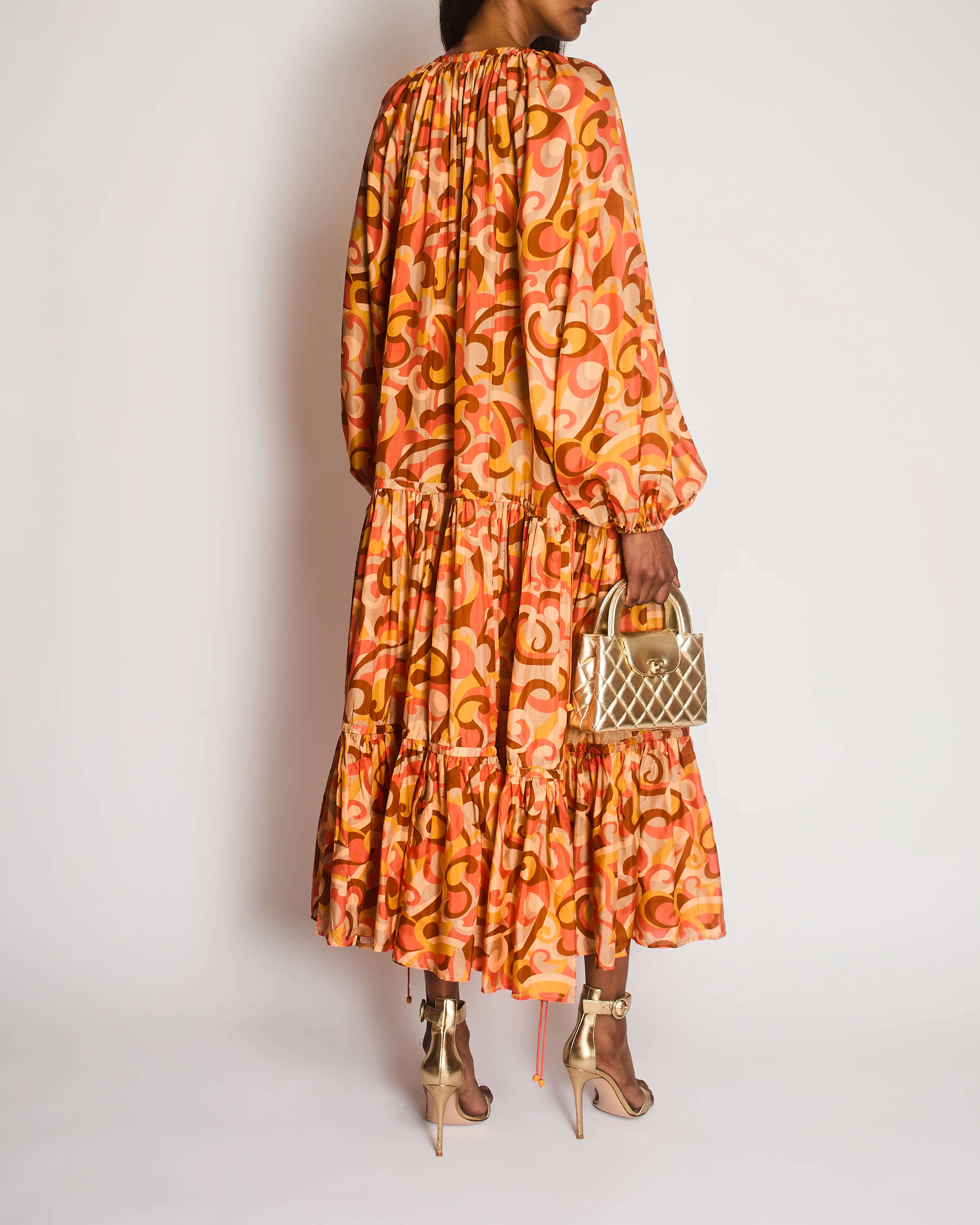 Zimmermann Orange Mae Long Sleeve Tiered Swirl Dress Size 3 (UK 14) - Image 2