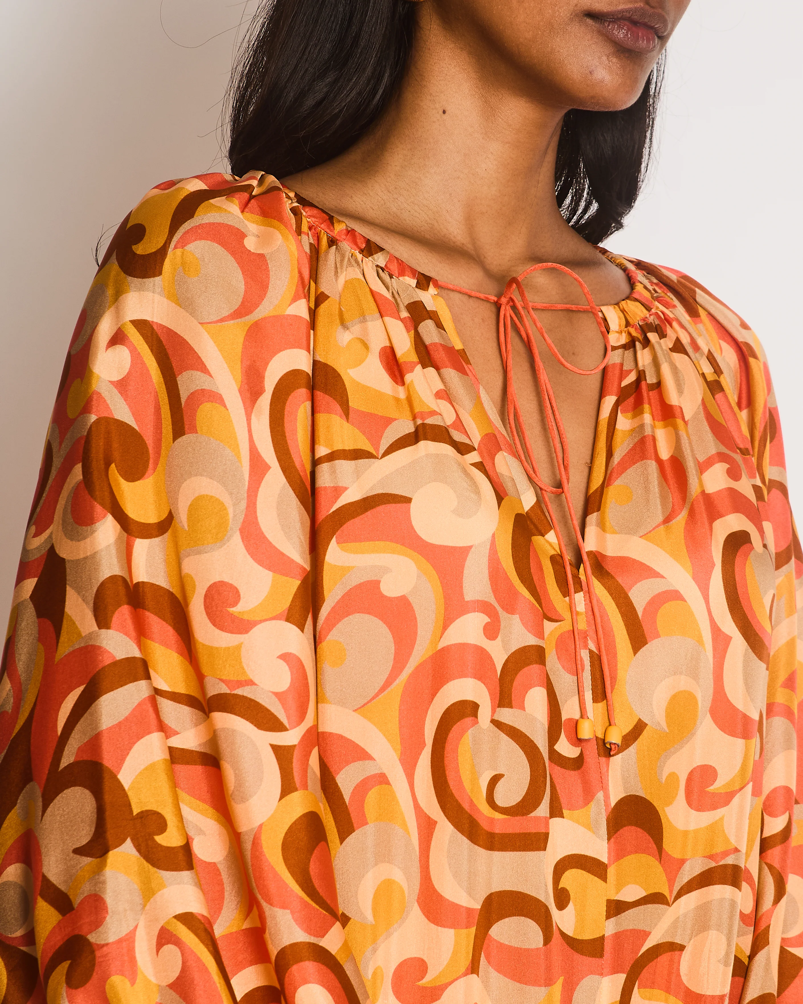 Zimmermann Orange Mae Long Sleeve Tiered Swirl Dress Size 3 (UK 14) - Image 4