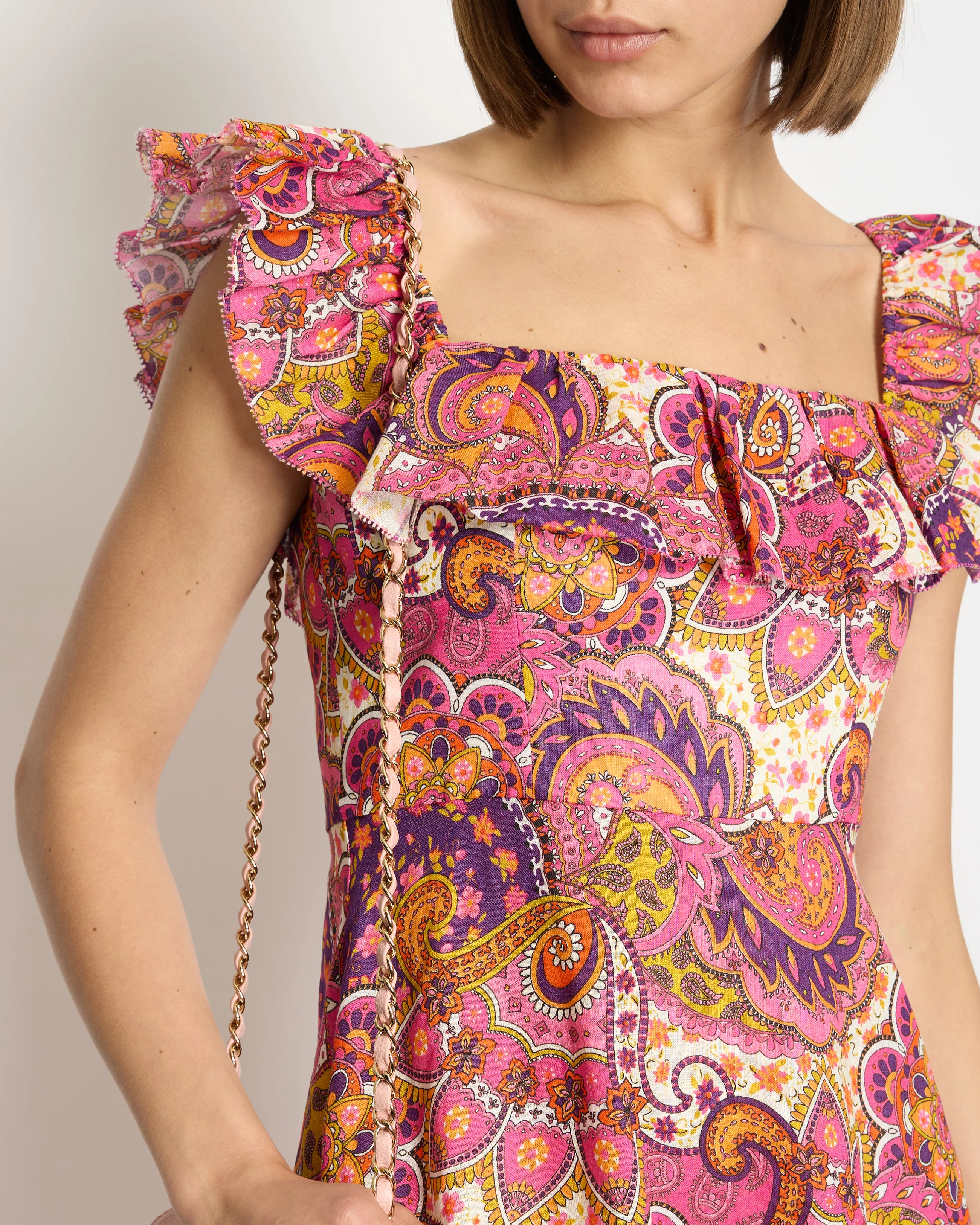 Zimmermann Pink Paisley Print Maxi Dress with Frill Detail Size 0 (UK 8) - Image 3