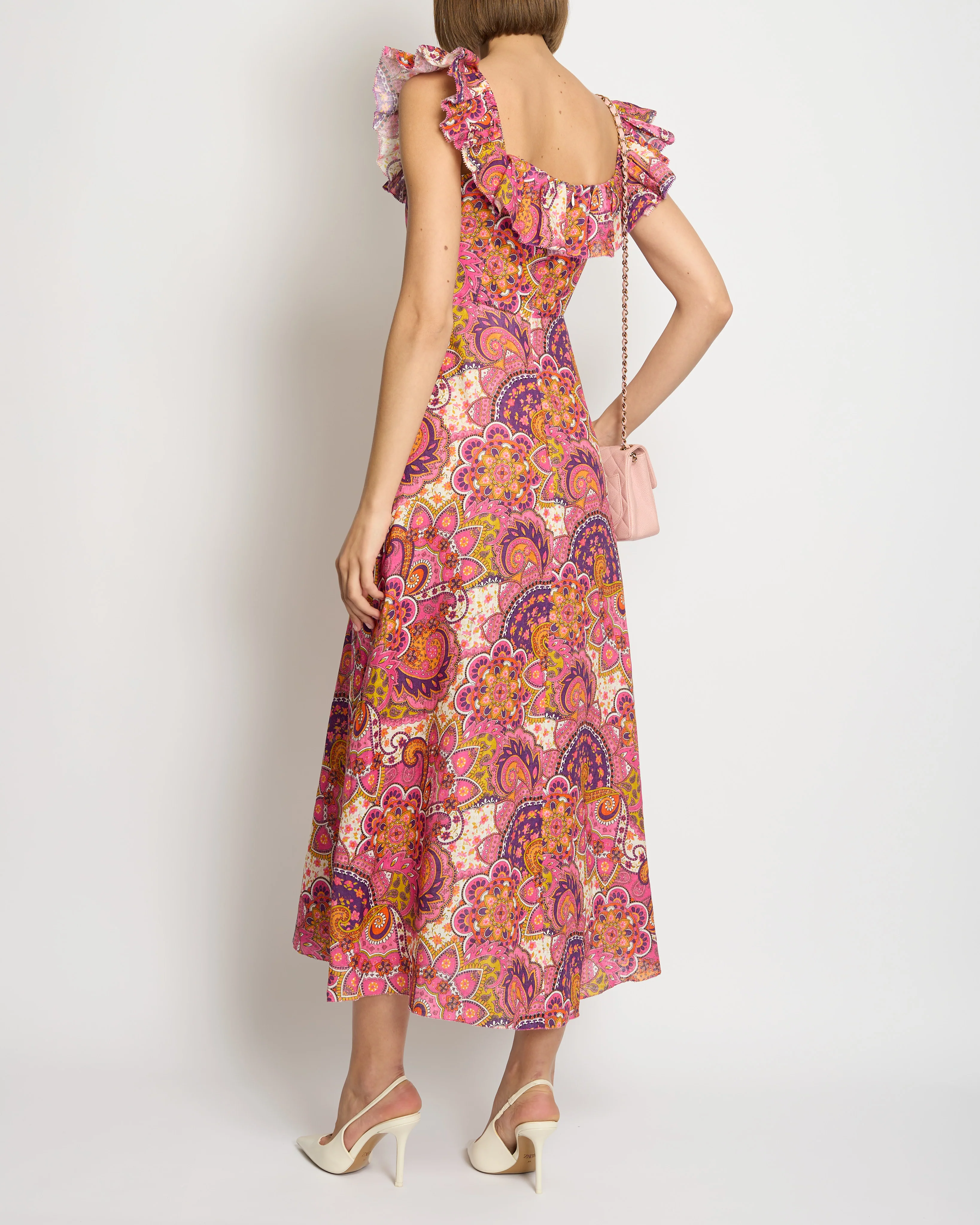 Zimmermann Pink Paisley Print Maxi Dress with Frill Detail Size 0 (UK 8) - Image 4