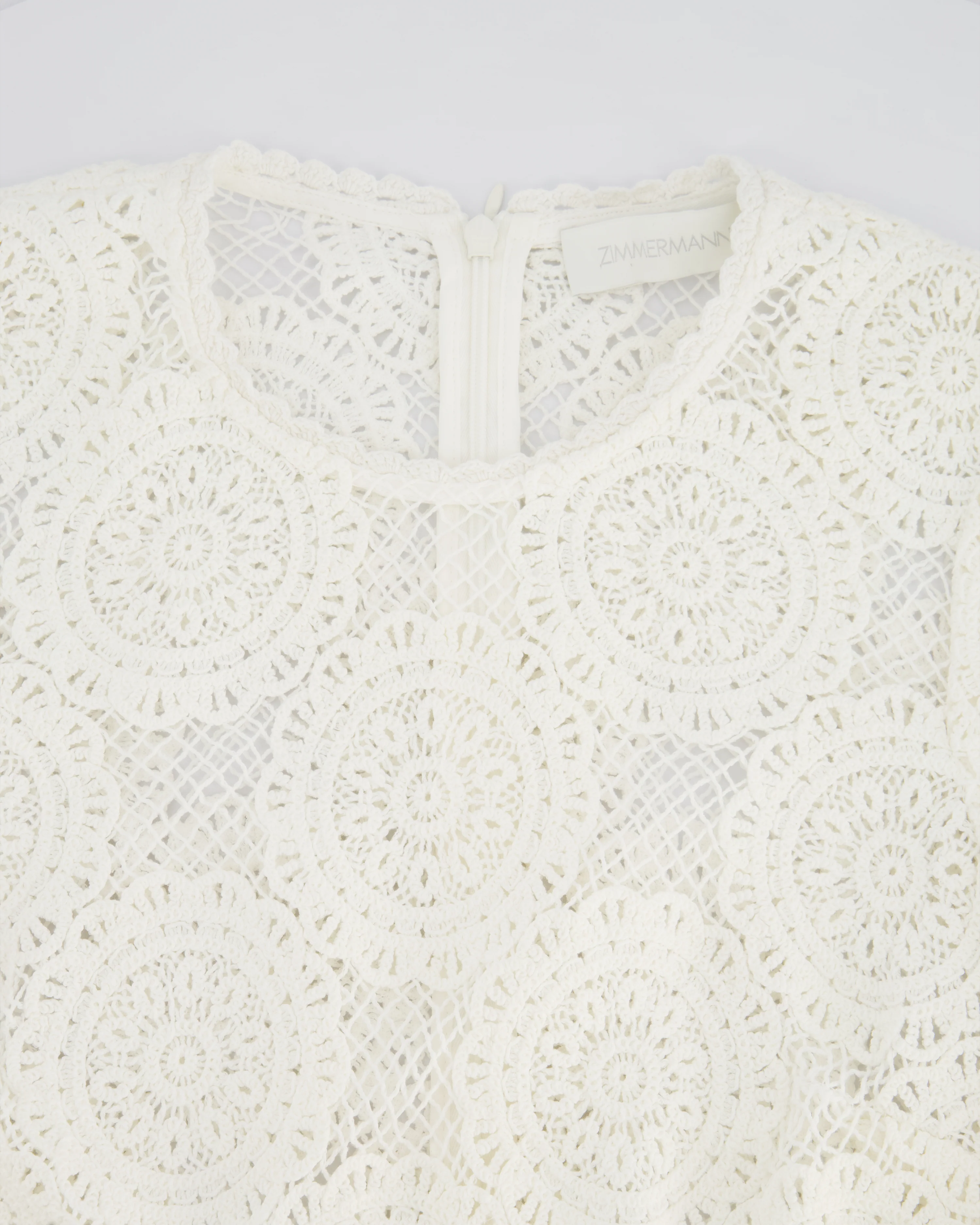 Zimmermann White Crochet Long Sleeve Sheer Mini Dress Size 0 (UK 8) - Image 10