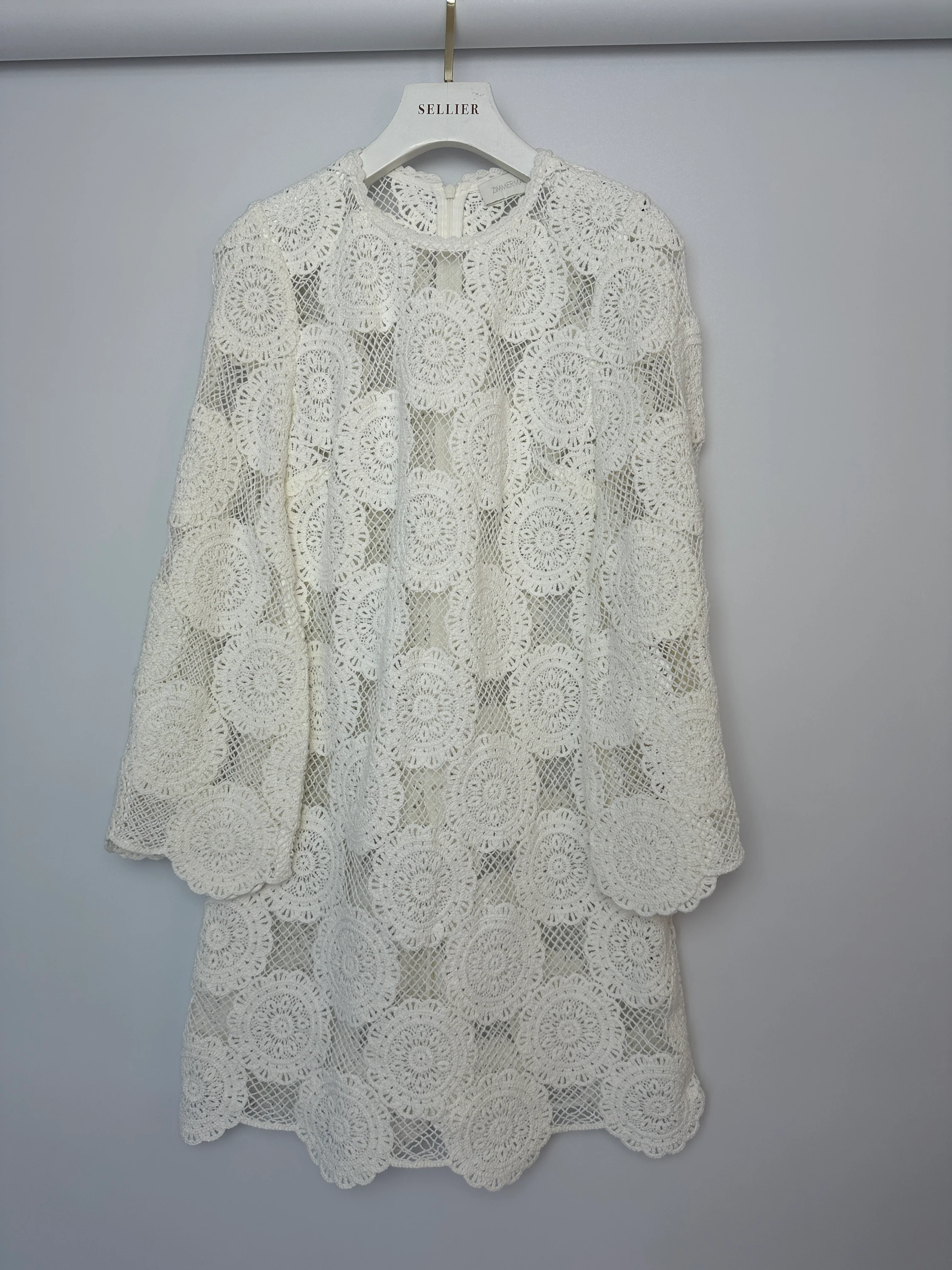 Zimmermann White Crochet Long Sleeve Sheer Mini Dress Size 0 (UK 8) - Image 11