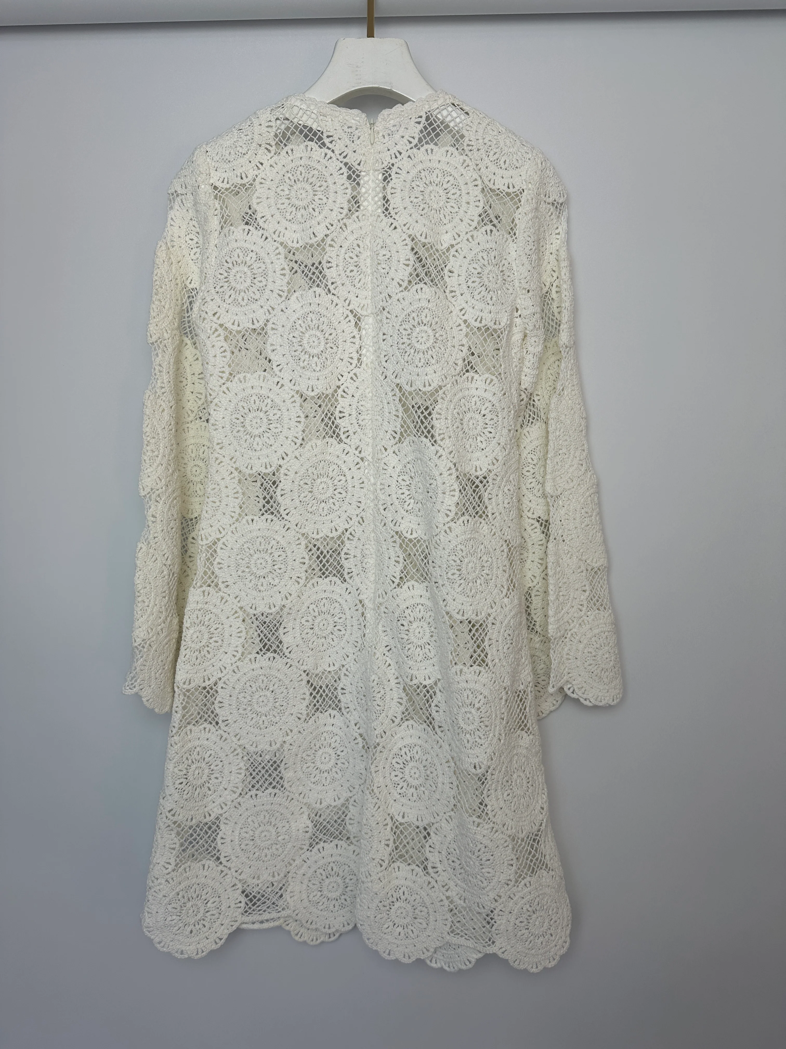 Zimmermann White Crochet Long Sleeve Sheer Mini Dress Size 0 (UK 8) - Image 12