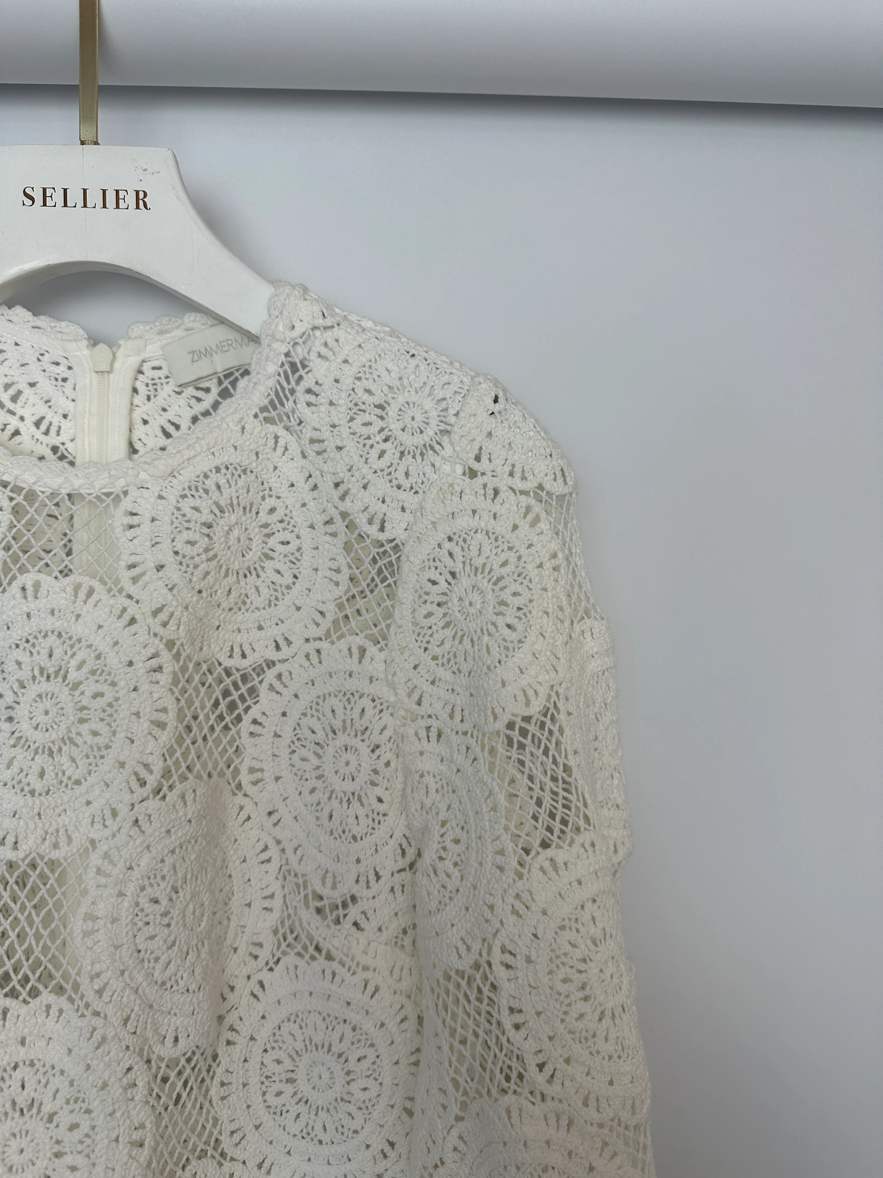 Zimmermann White Crochet Long Sleeve Sheer Mini Dress Size 0 (UK 8) - Image 13