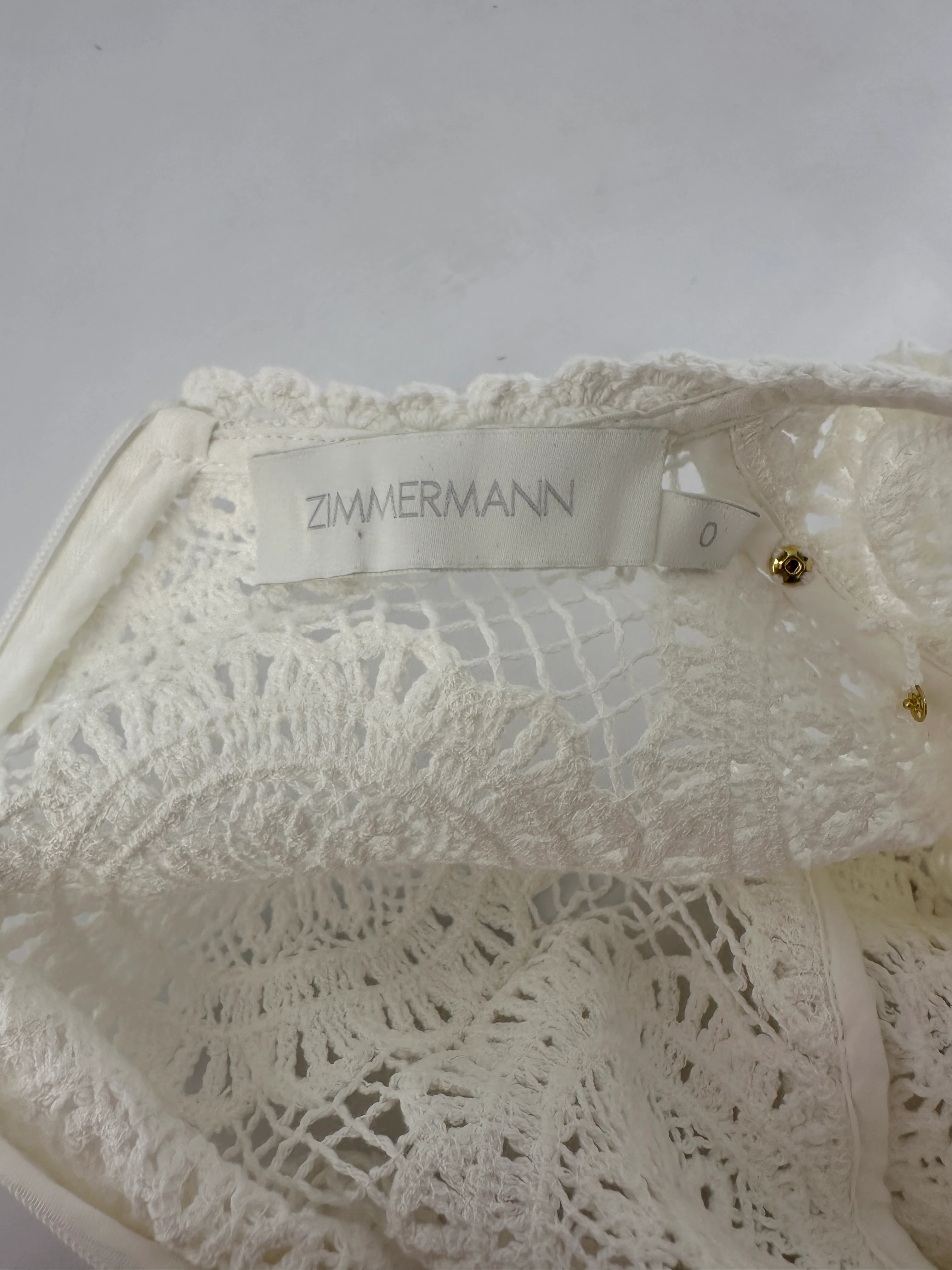 Zimmermann White Crochet Long Sleeve Sheer Mini Dress Size 0 (UK 8) - Image 14