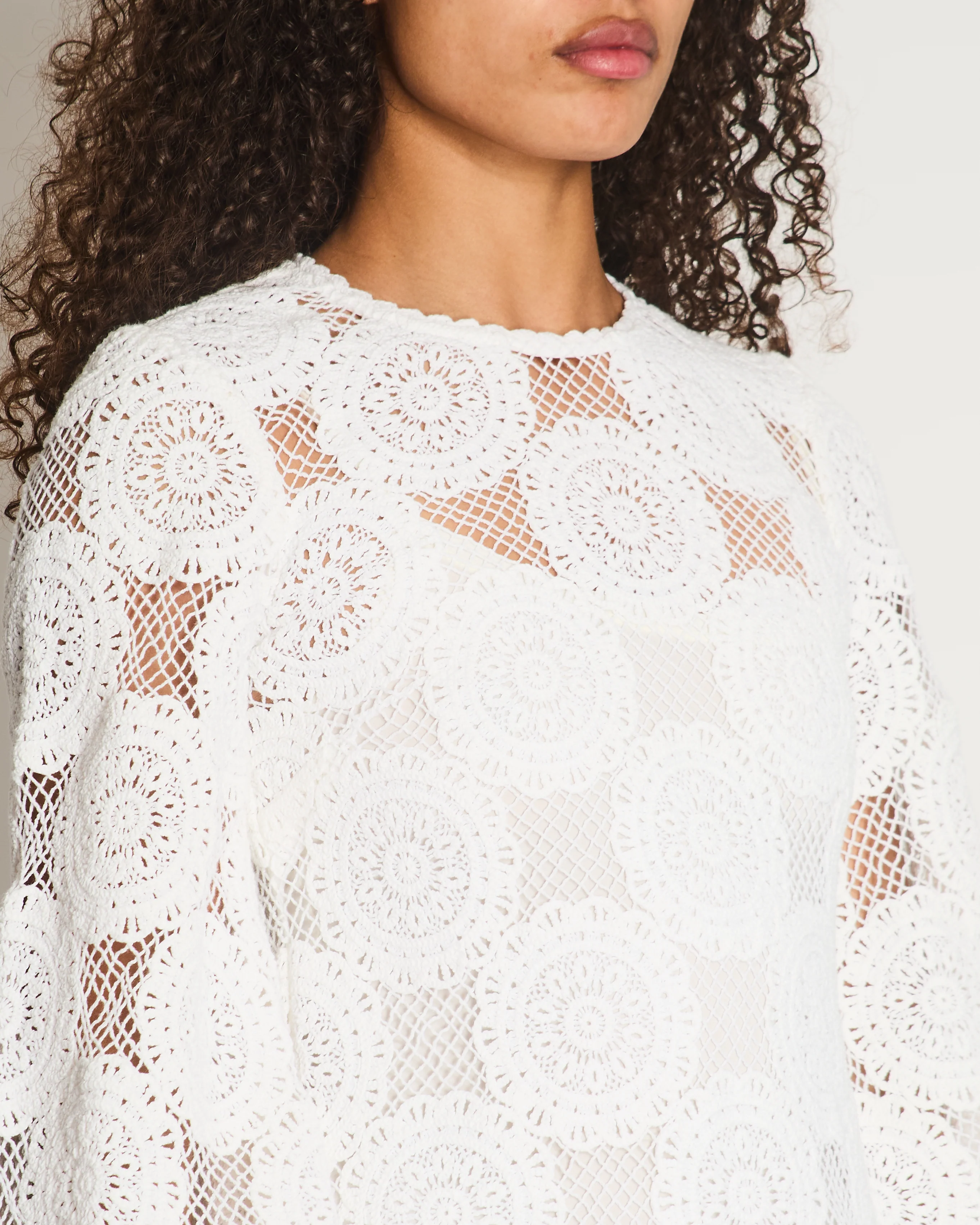 Zimmermann White Crochet Long Sleeve Sheer Mini Dress Size 0 (UK 8) - Image 4