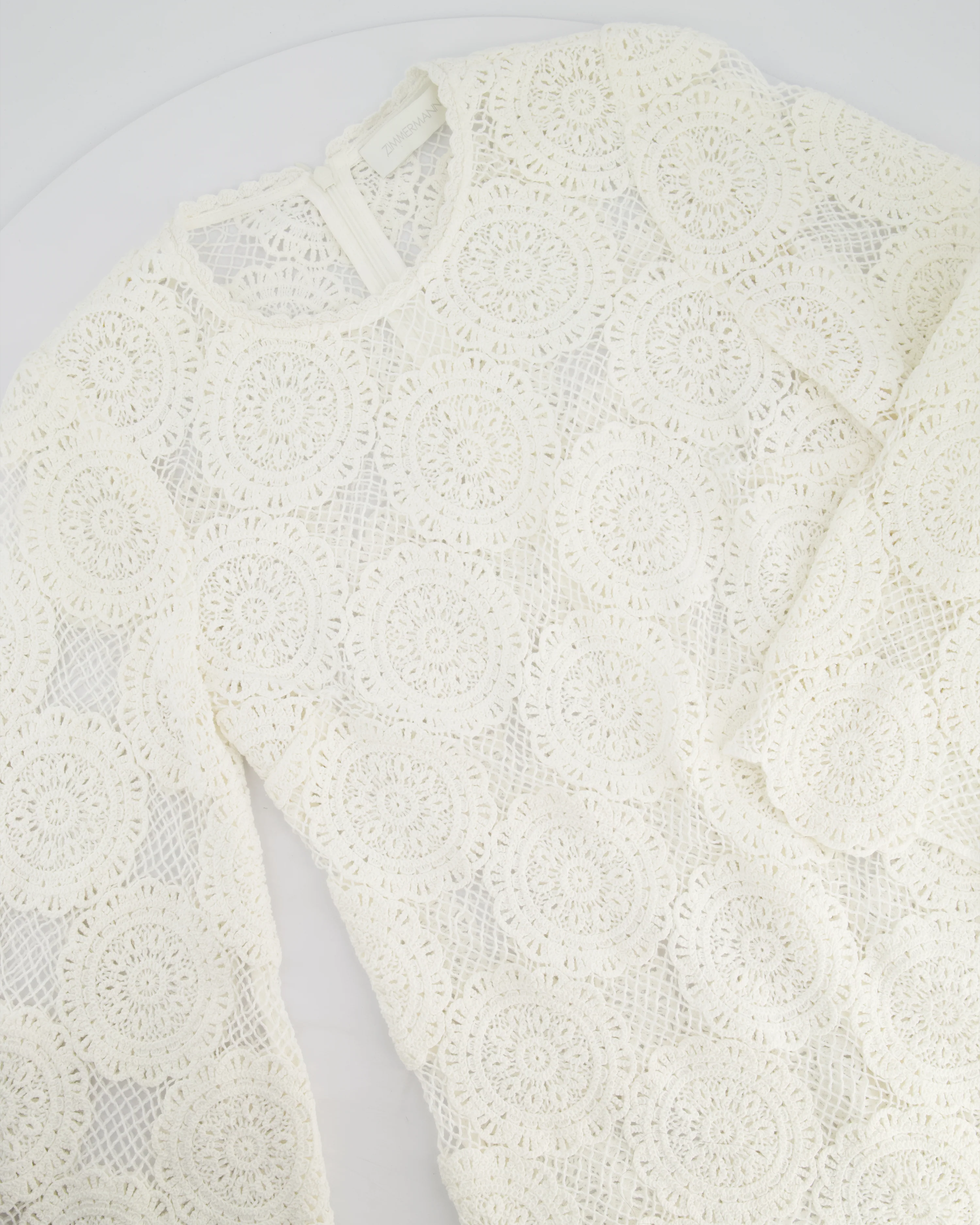 Zimmermann White Crochet Long Sleeve Sheer Mini Dress Size 0 (UK 8) - Image 8