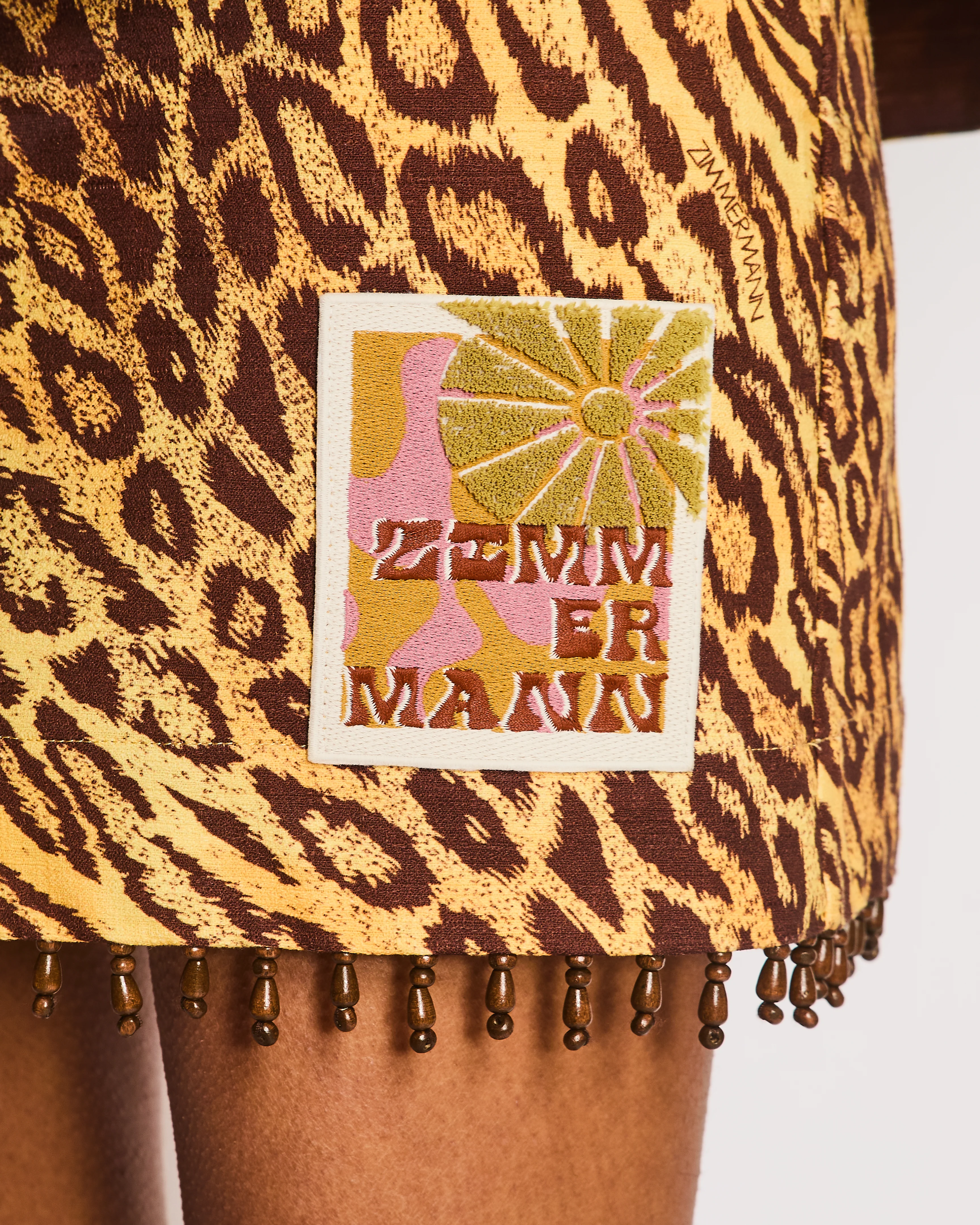 Zimmermann Yellow Leopard Logo Print Beaded Button Down Shirt with Matching Skirt Size 1 (UK 10) - Image 3