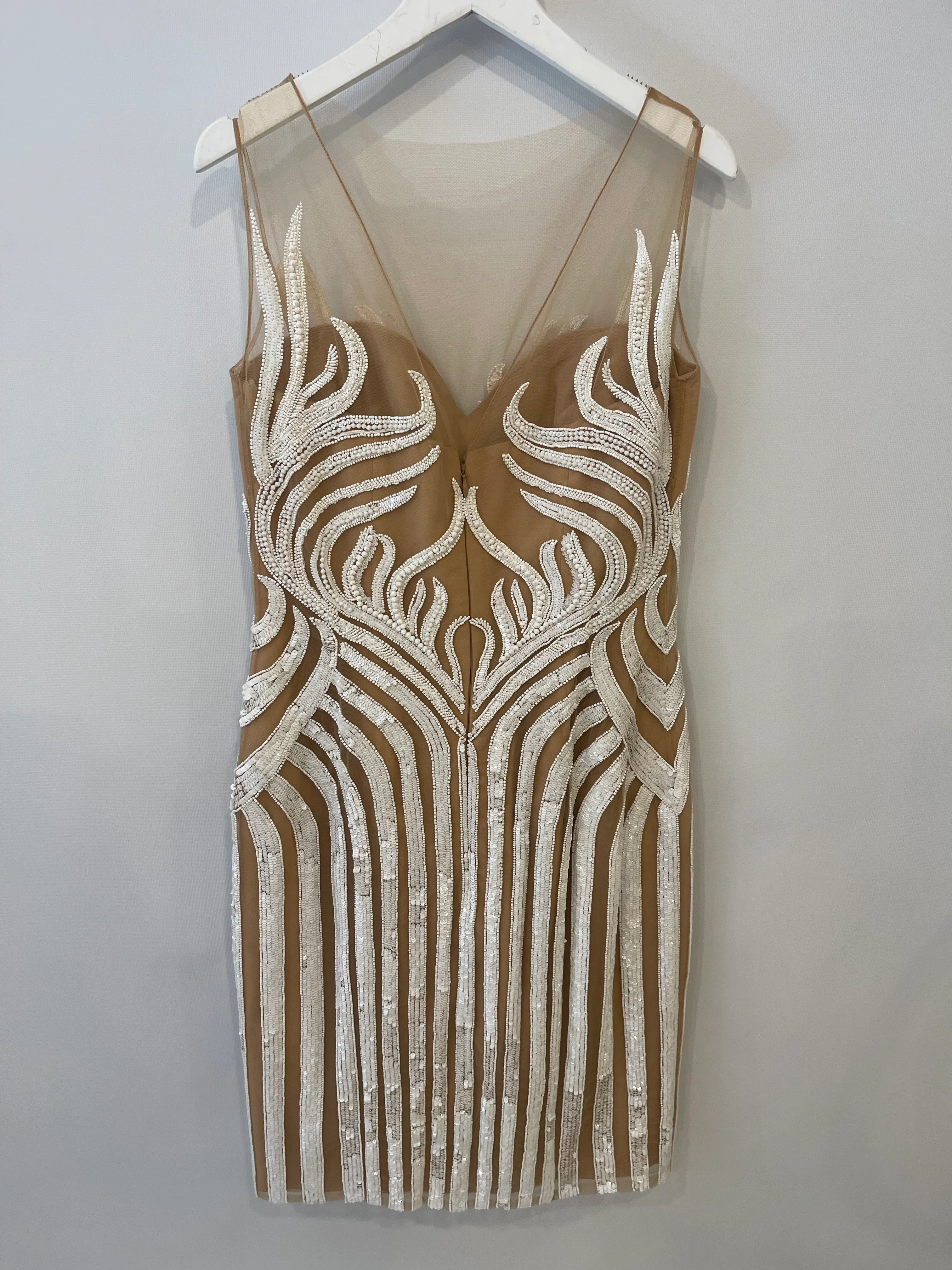 Zuhair Murad White and Beige Sequin Striped Tulle Sleeveless Mini Dress Size IT 42 (UK 10) - Image 10