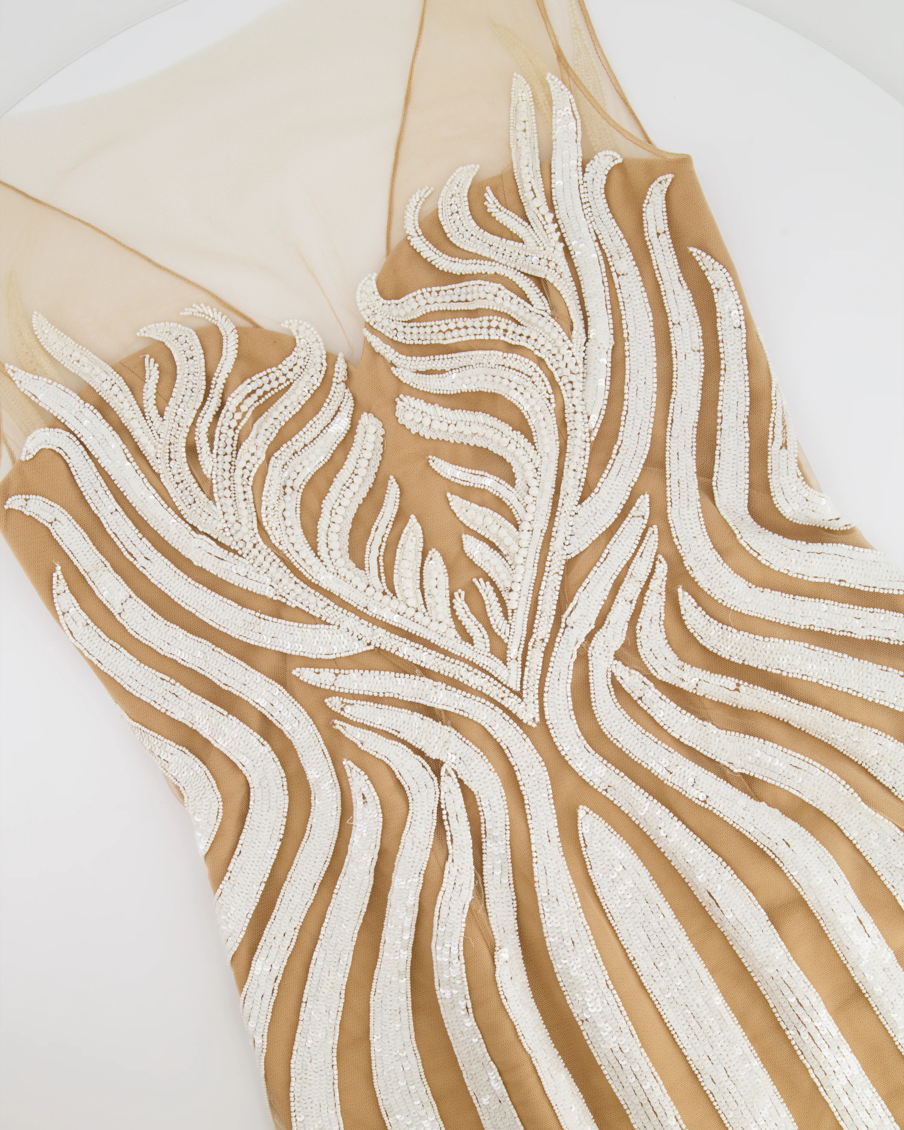 Zuhair Murad White and Beige Sequin Striped Tulle Sleeveless Mini Dress Size IT 42 (UK 10) - Image 5
